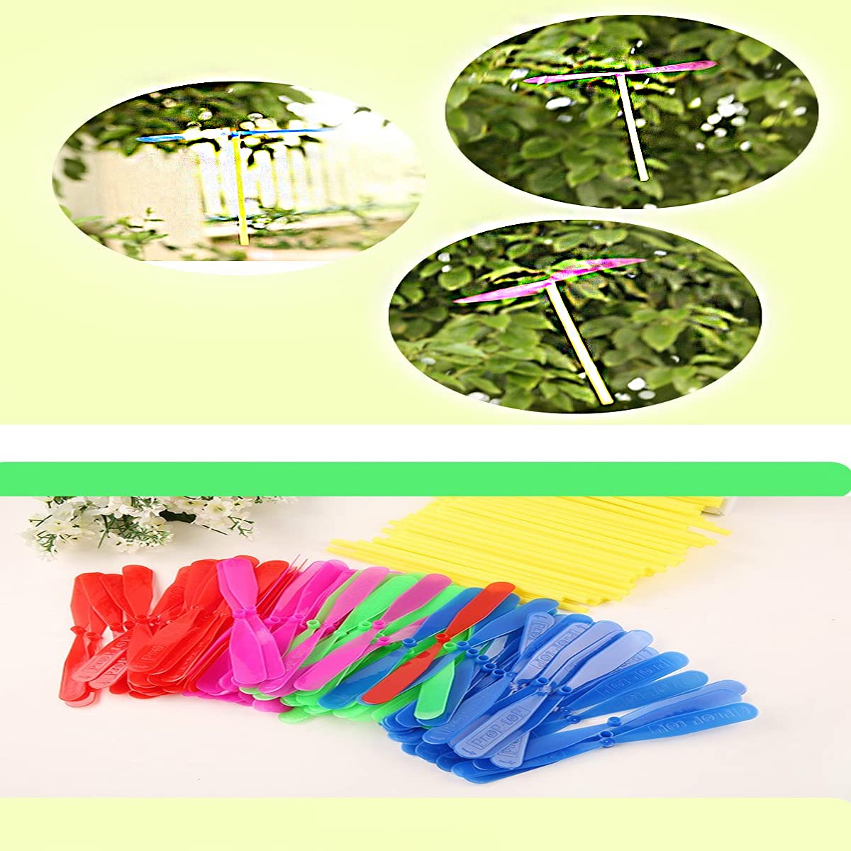 JIEOU 40-Piece Flying Helicopter Toy Set – Hand Rub Propellers & Rods for Outdoor Play