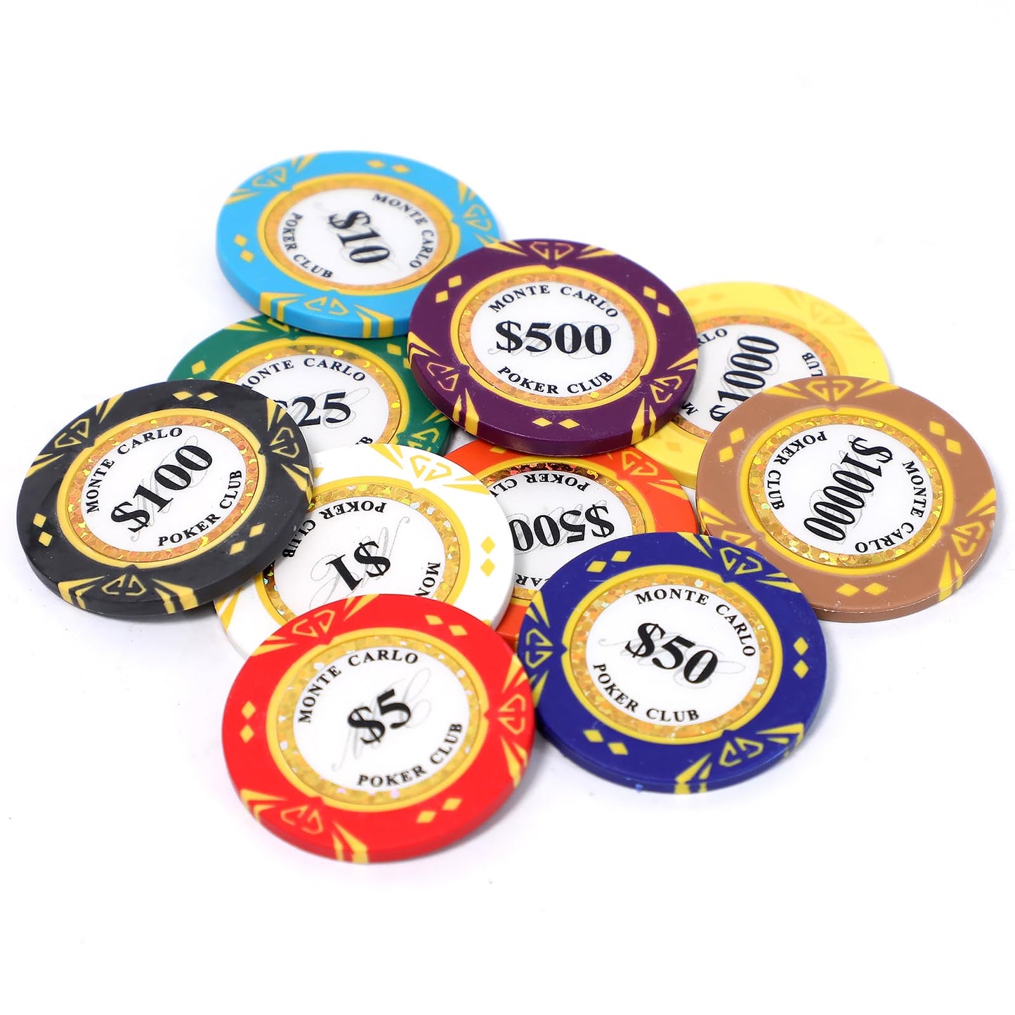 JIESITE 14g Clay Poker Chips – Monte Carlo Casino-Grade 50-Piece Set (40mm, $1 White)