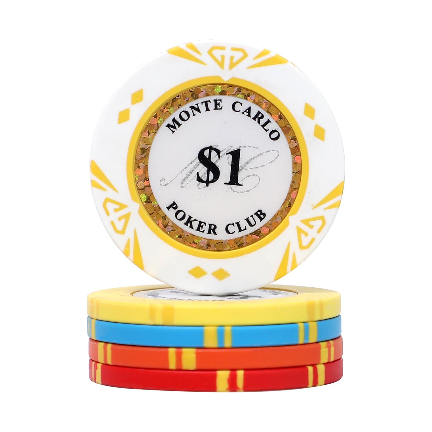 JIESITE 14g Clay Poker Chips – Monte Carlo Casino-Grade 50-Piece Set (40mm, $1 White)