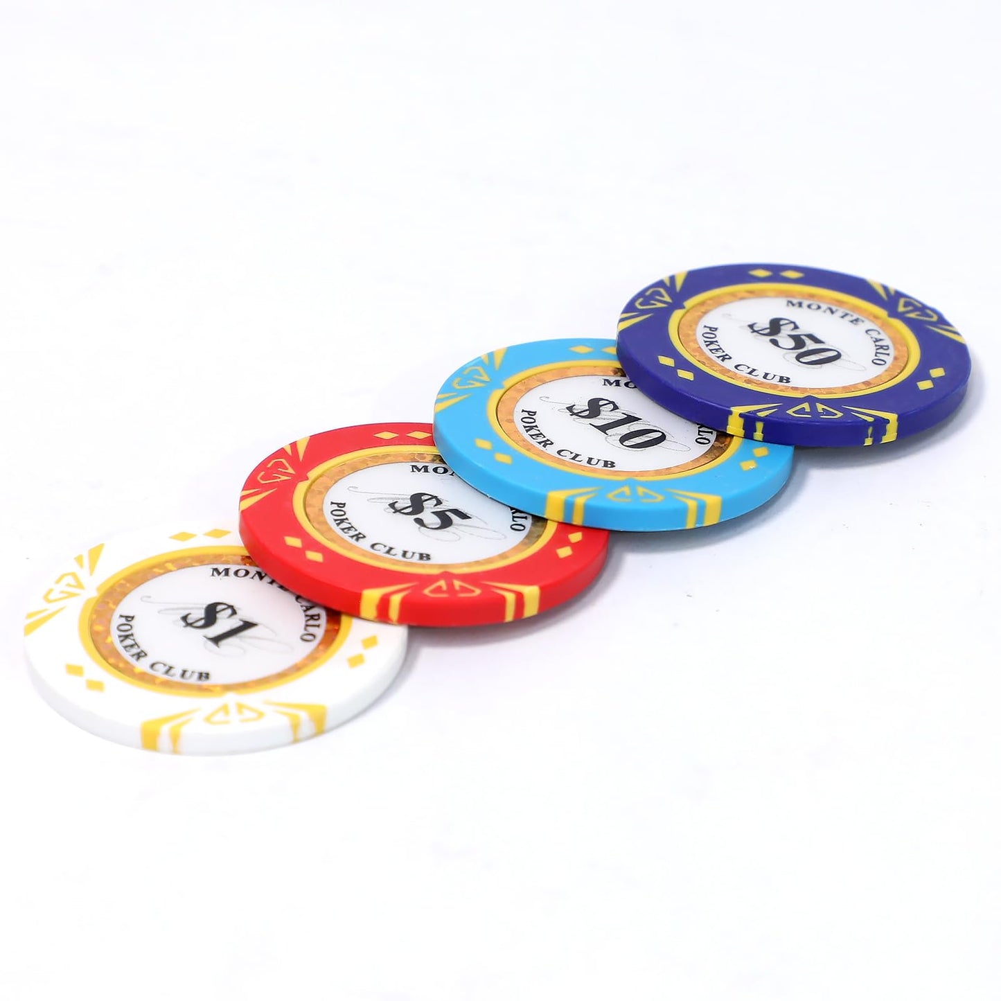 JIESITE 14g Clay Poker Chips – Monte Carlo Casino-Grade 50-Piece Set (40mm, $1 White)
