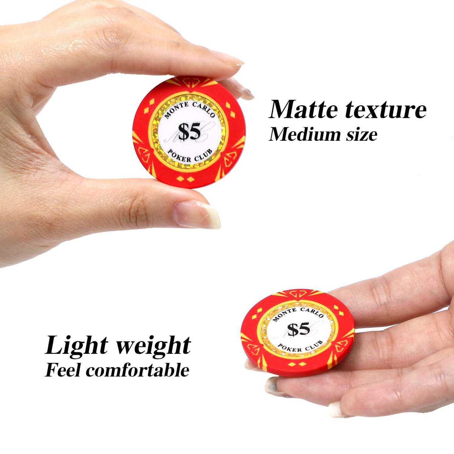JIESITE 14g Clay Poker Chips – Monte Carlo Casino-Grade 50-Piece Set (40mm, $1 White)