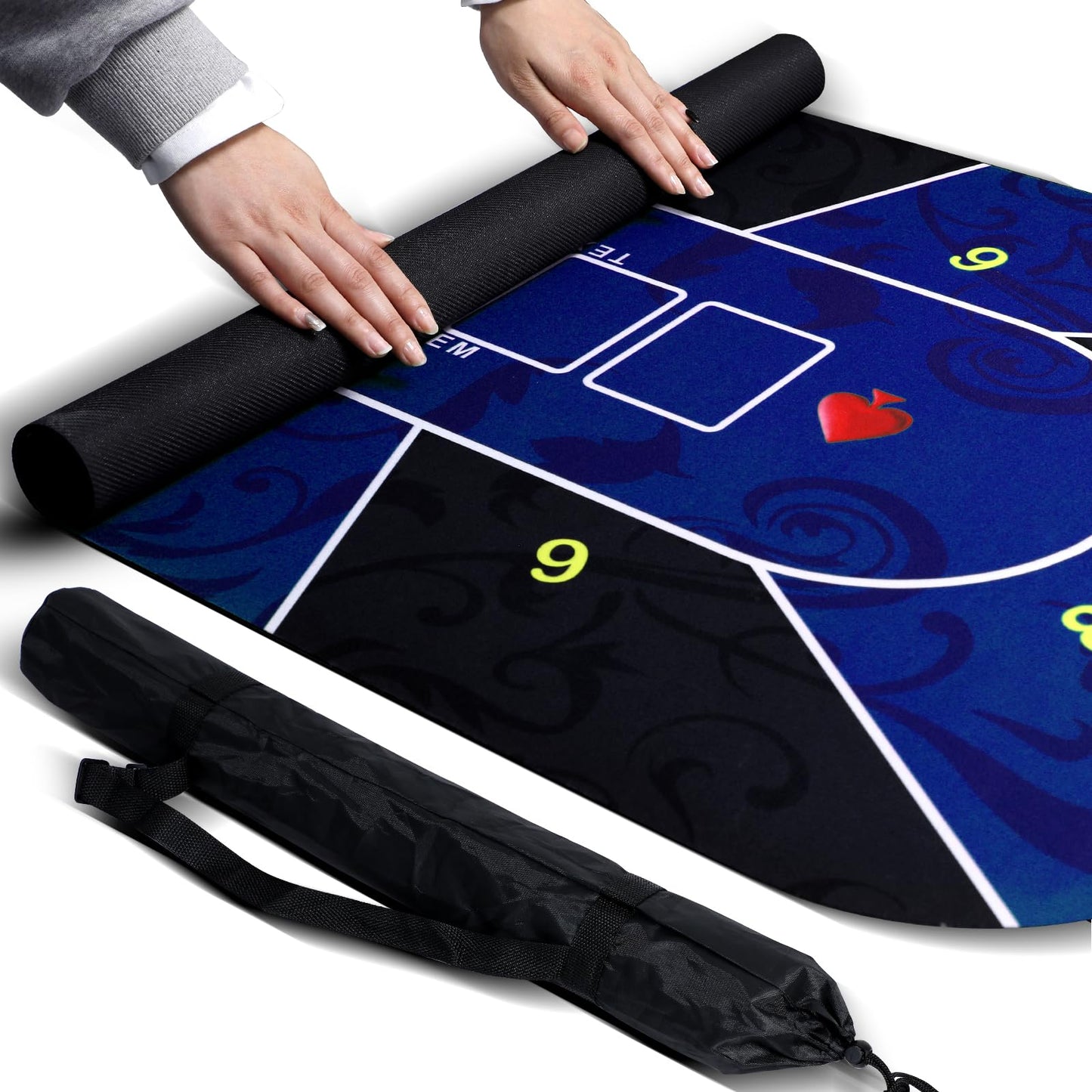 JIESITE 71x36-Inch Poker Mat – Portable Waterproof Tabletop, Velvet Surface (Blue)