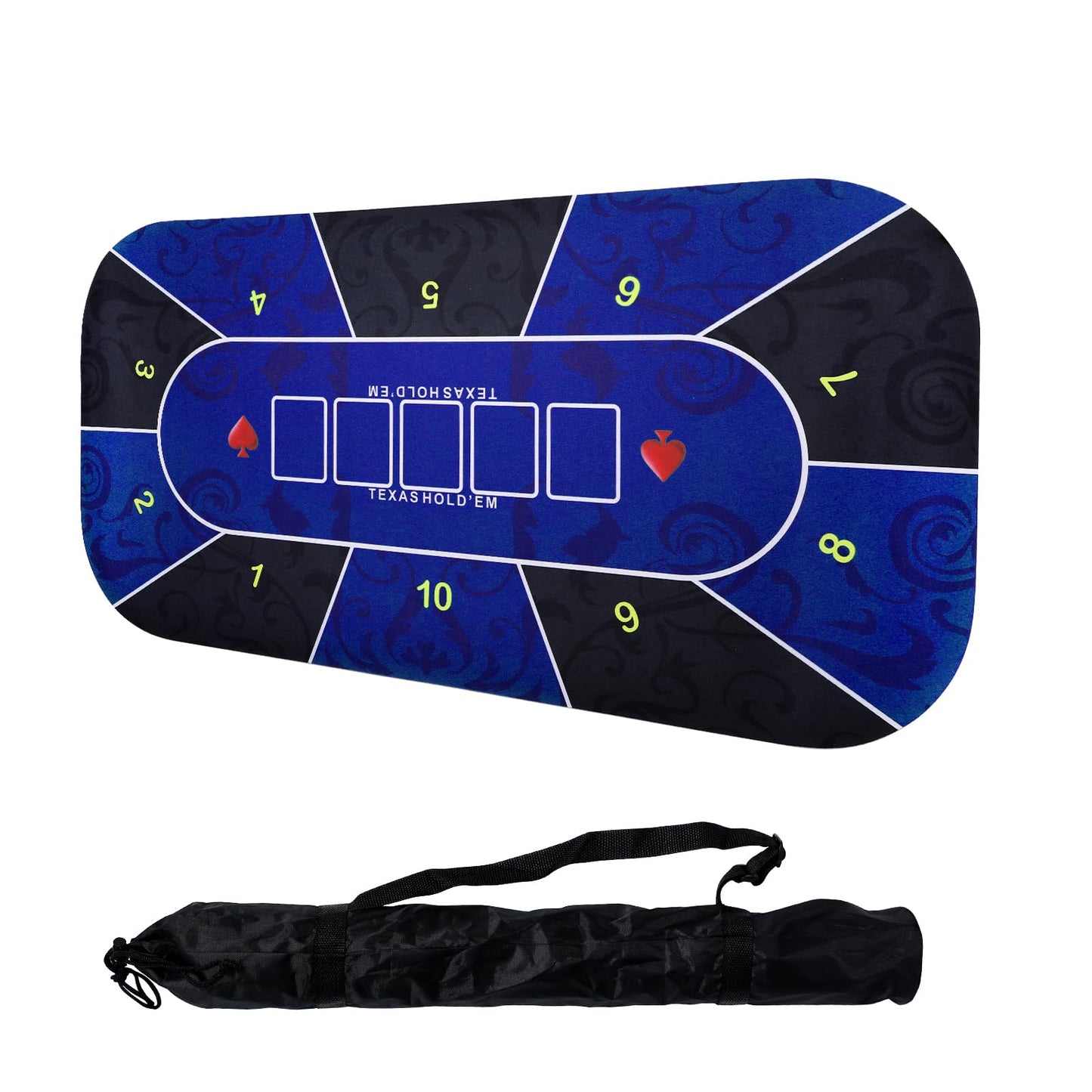 JIESITE 71x36-Inch Poker Mat – Portable Waterproof Tabletop, Velvet Surface (Blue)