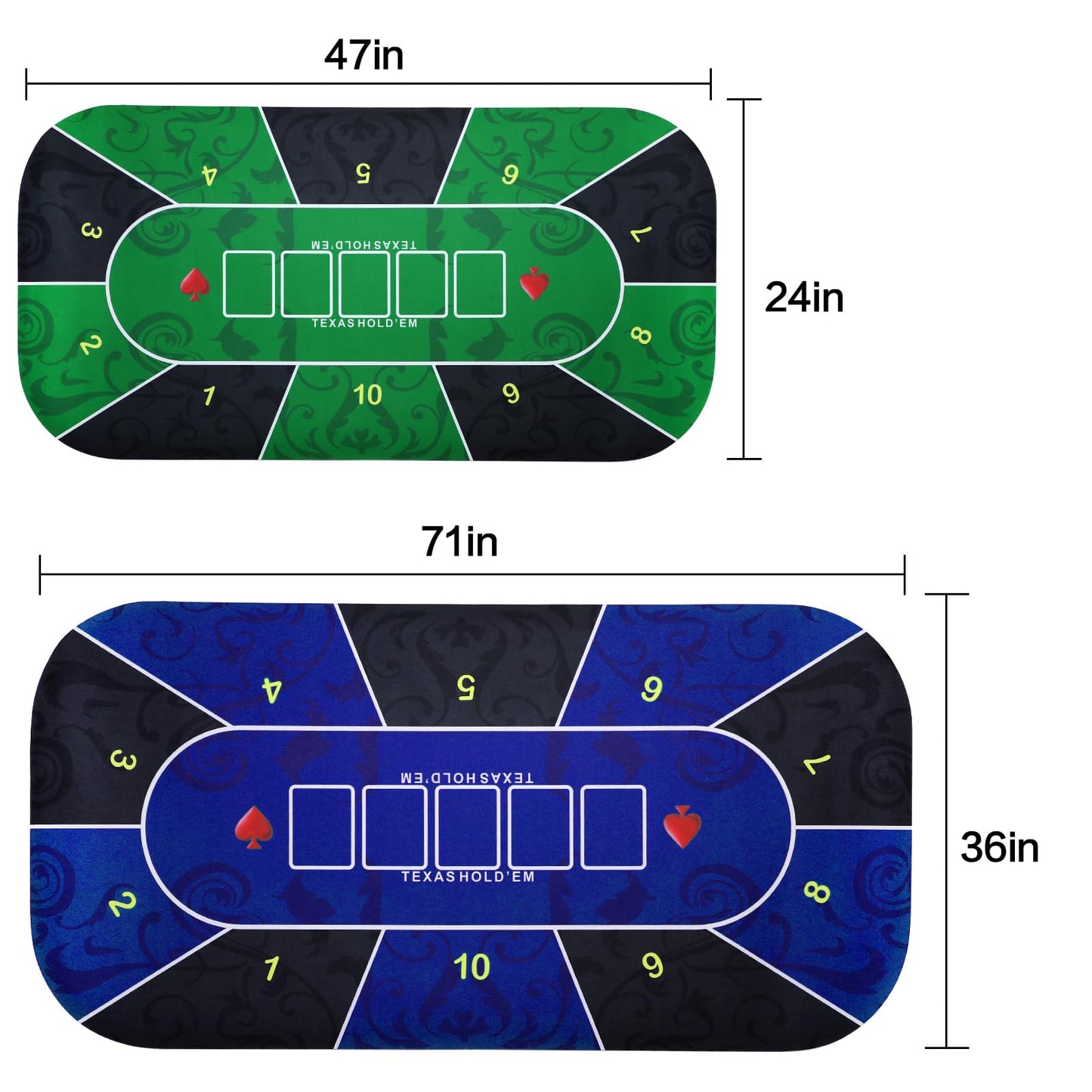 JIESITE 71x36-Inch Poker Mat – Portable Waterproof Tabletop, Velvet Surface (Blue)