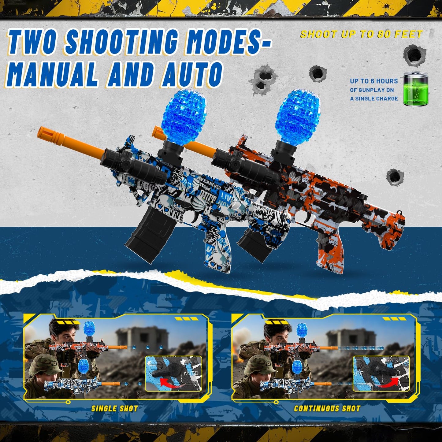 JIFTOK Electric Gel Ball Blaster Set – High Speed Splatter Ball Blaster with Goggles (2 Pack)