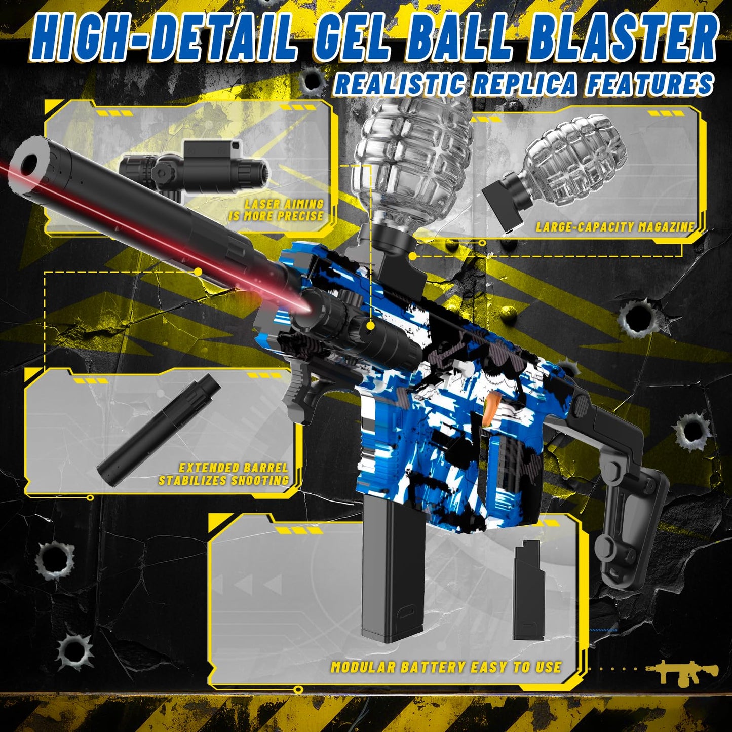 JIFTOK Electric Gel Ball Blaster – High-Speed Auto Splatter Ball with 60,000 Beads, Goggles, Rechargeable Battery (Blue)