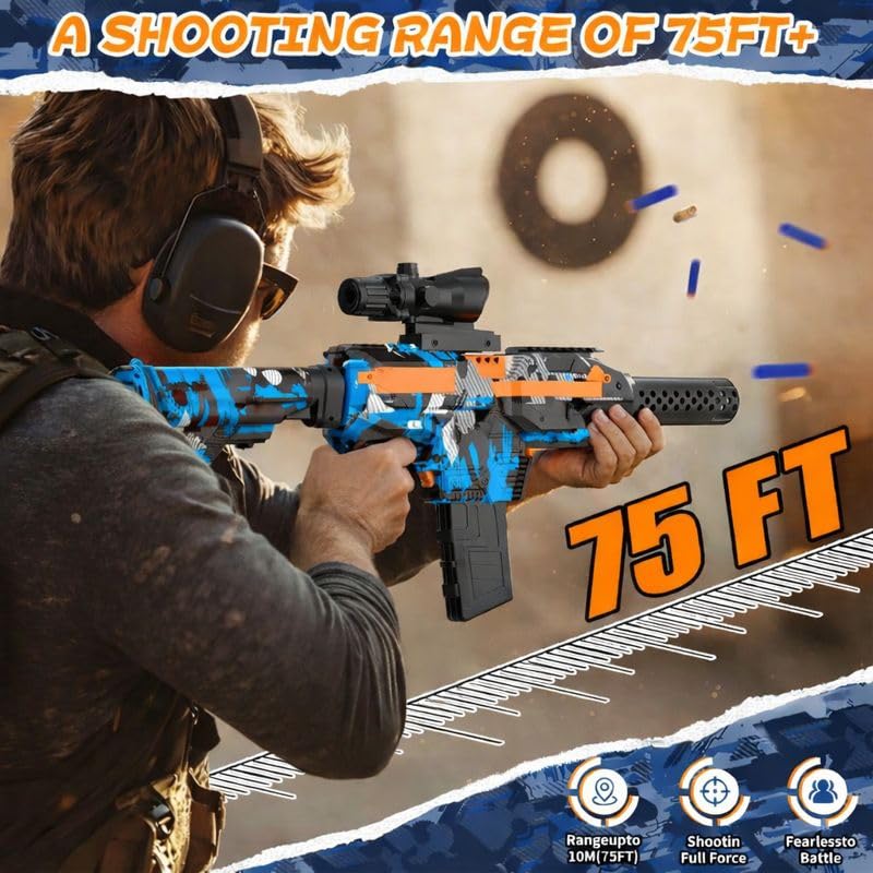 JIFTOK Automatic Foam Blaster Sniper with Scope – 120 Darts, Rechargeable Battery, Goggles (Blue)