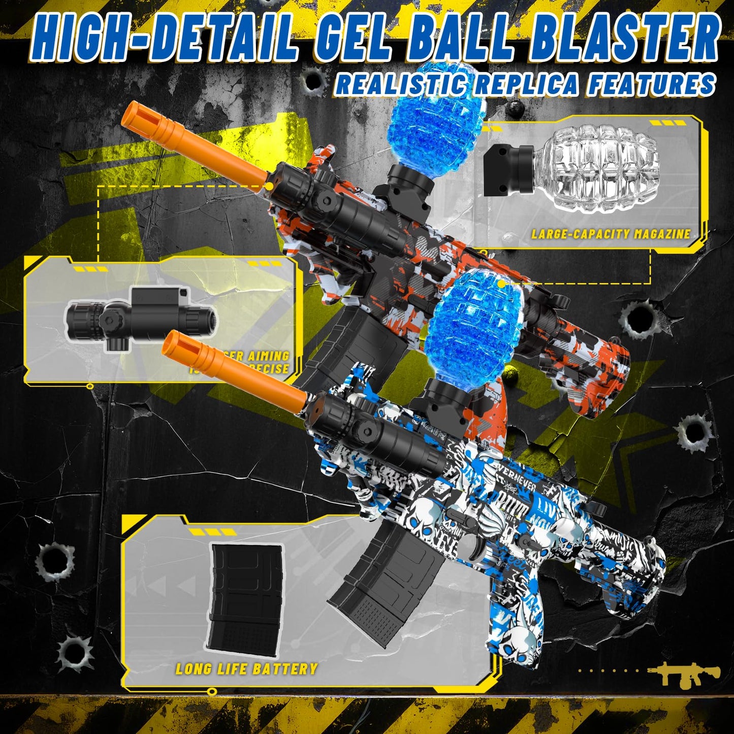 JIFTOK Electric Gel Ball Blaster Set – High Speed Splatter Ball Blaster with Goggles (2 Pack)