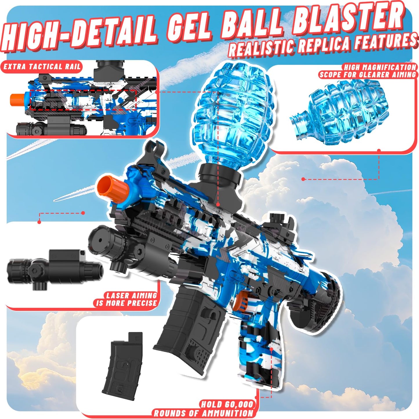 JIFTOK Electric Gel Ball Blaster – High-Speed Auto & Semi Auto Splatter Ball Toy with 60,000+ Rounds and Goggles