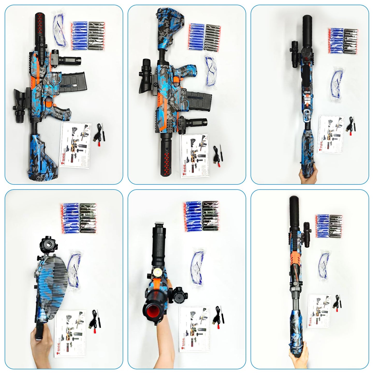 JIFTOK Automatic Foam Blaster Sniper with Scope – 120 Darts, Rechargeable Battery, Goggles (Blue)