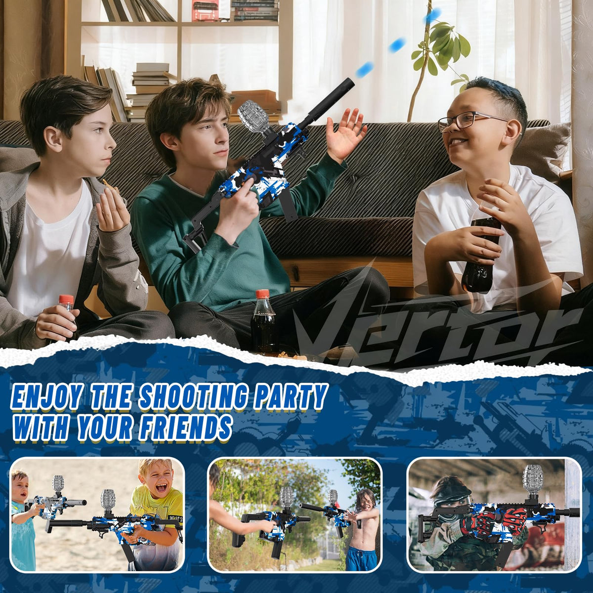 JIFTOK Electric Gel Ball Blaster – High-Speed Auto Splatter Ball with 60,000 Beads, Goggles, Rechargeable Battery (Blue)