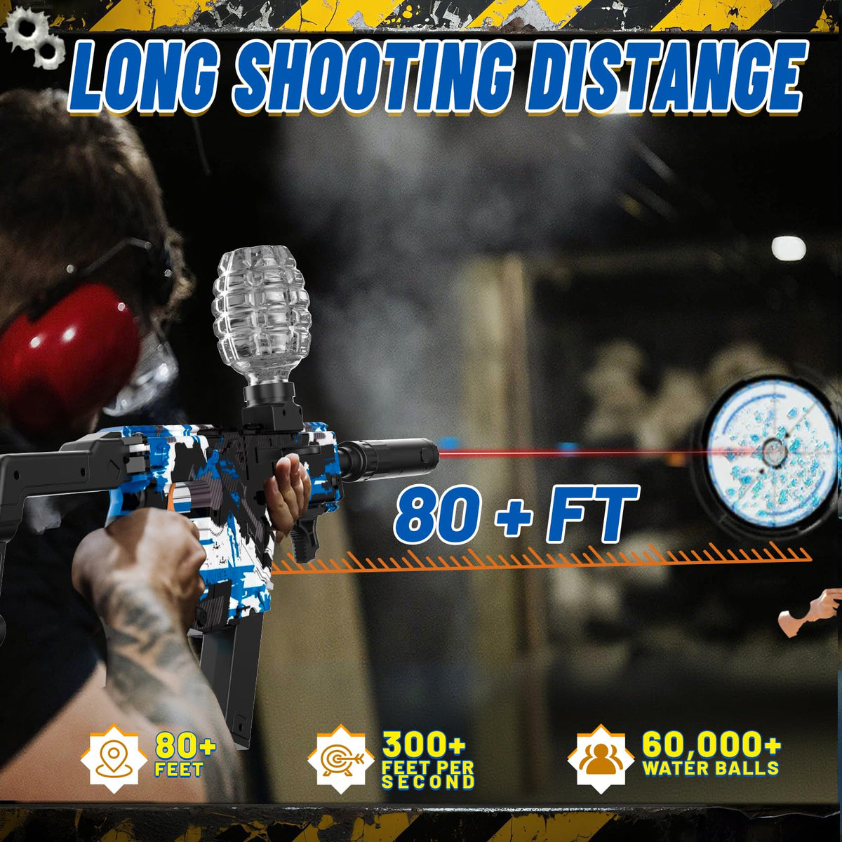 JIFTOK Electric Gel Ball Blaster – High-Speed Auto Splatter Ball with 60,000 Beads, Goggles, Rechargeable Battery (Blue)