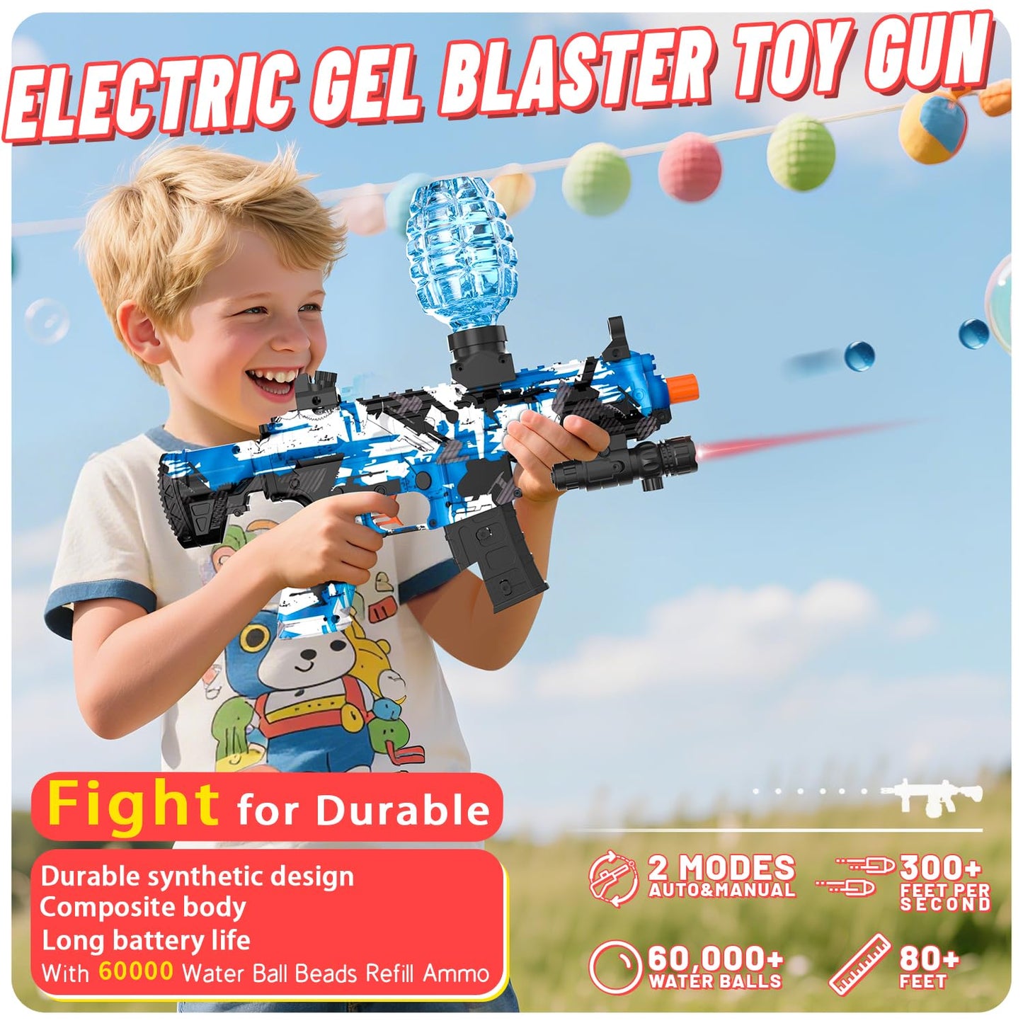 JIFTOK Electric Gel Ball Blaster – High-Speed Auto & Semi Auto Splatter Ball Toy with 60,000+ Rounds and Goggles