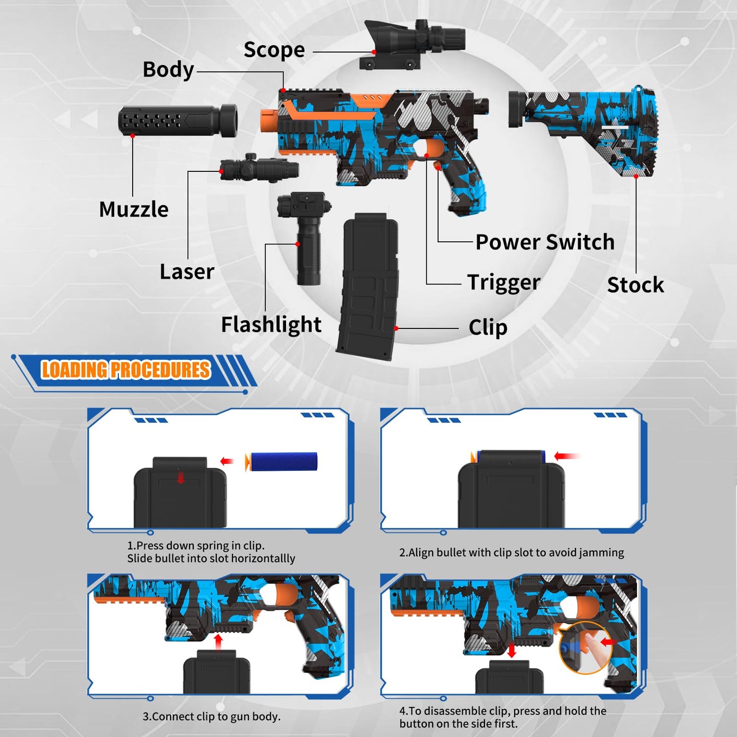 JIFTOK Automatic Foam Blaster Sniper with Scope – 120 Darts, Rechargeable Battery, Goggles (Blue)