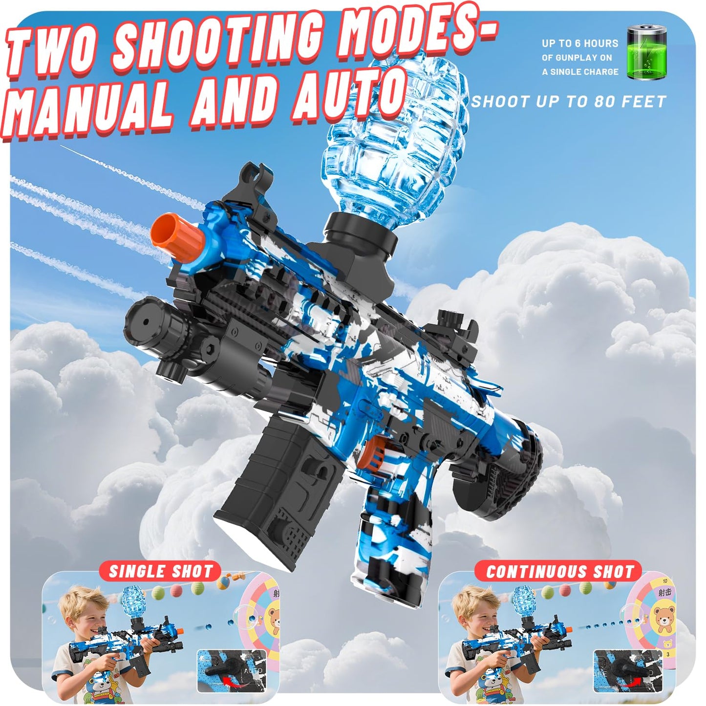 JIFTOK Electric Gel Ball Blaster – High-Speed Auto & Semi Auto Splatter Ball Toy with 60,000+ Rounds and Goggles