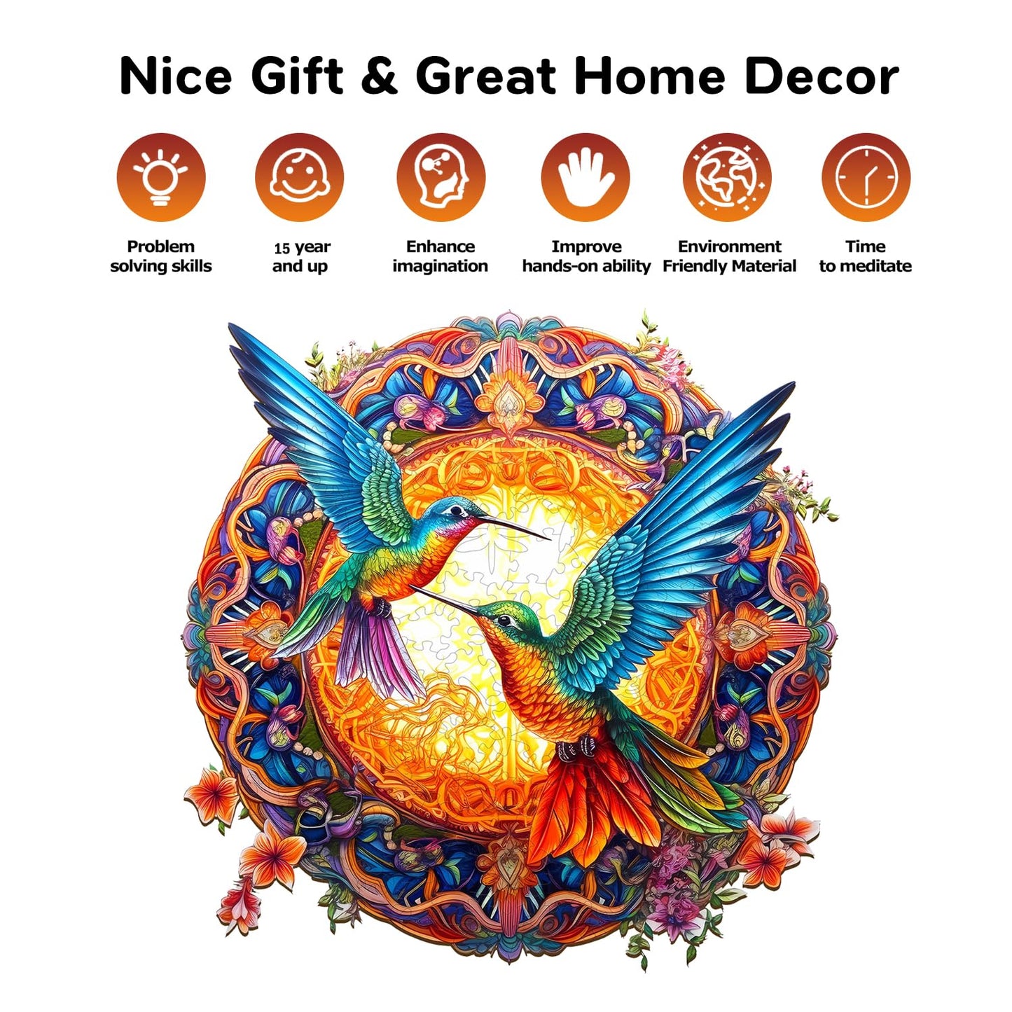 Jigfoxy Hummingbird Wooden Puzzle for Adults – Unique Animal Jigsaw, 300 Pieces, 13.8 x 13.8 in