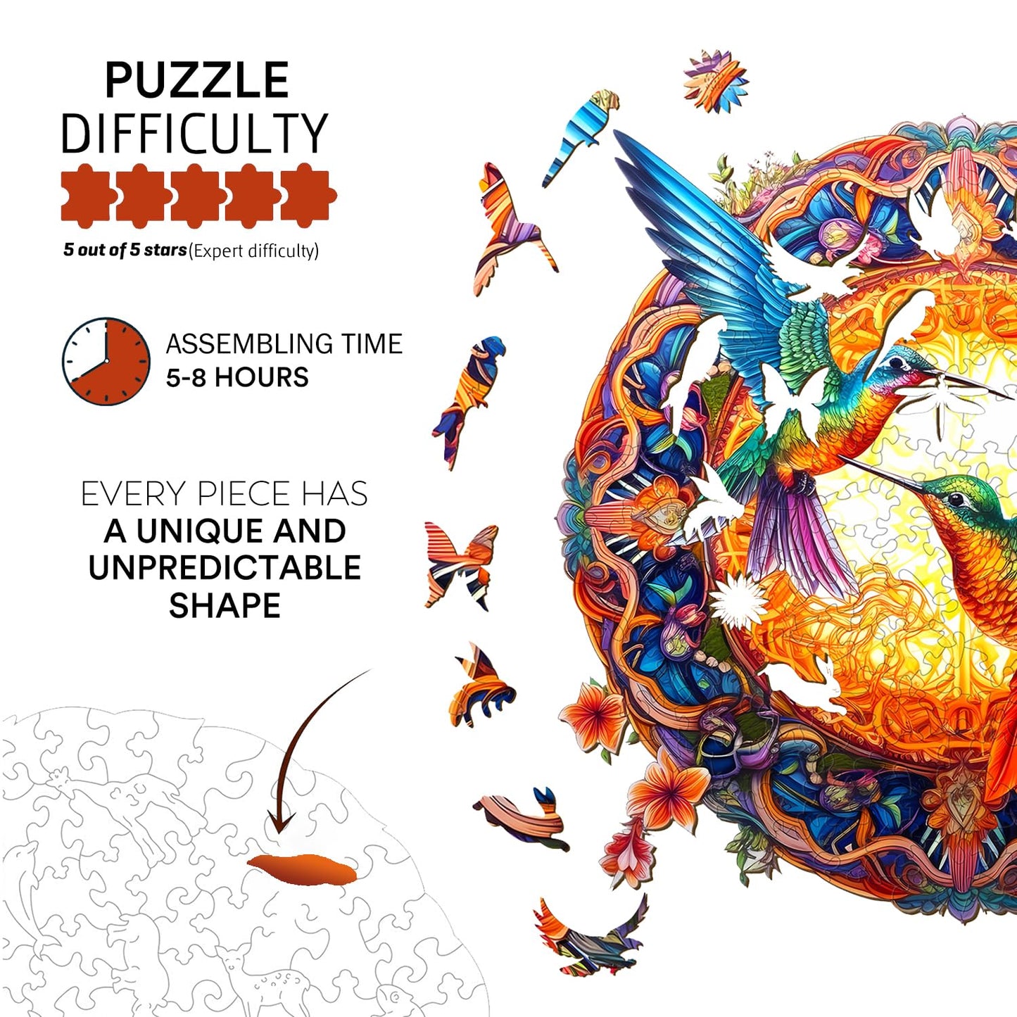 Jigfoxy Hummingbird Wooden Puzzle – XL 670-Piece Jigsaw