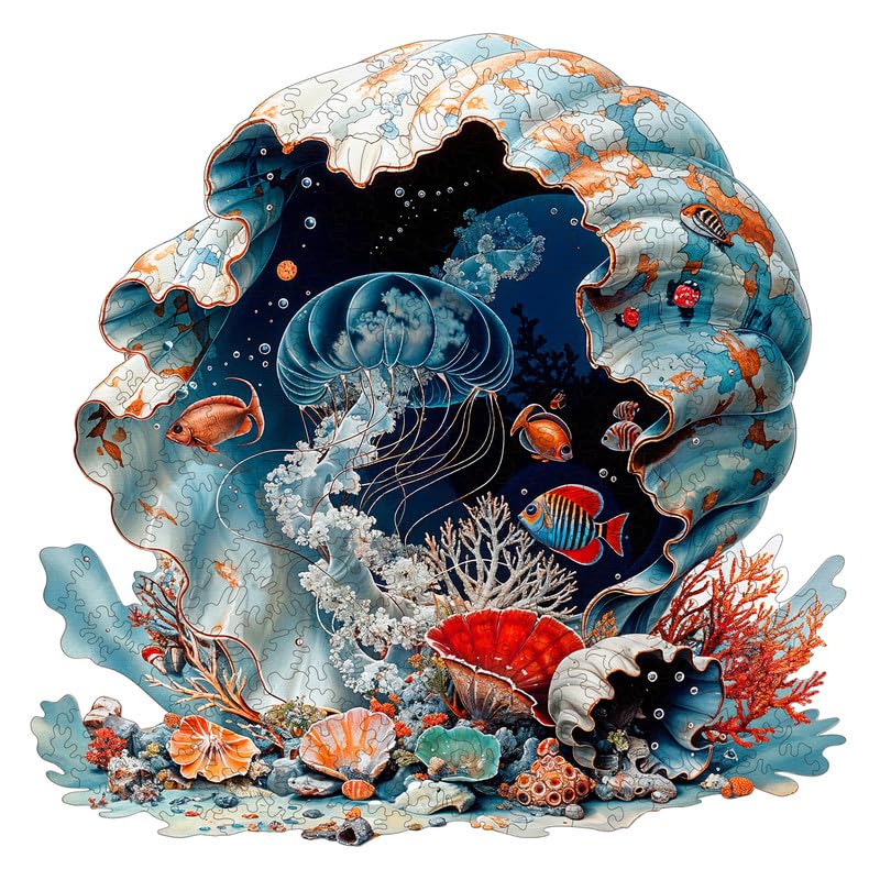 Jigfoxy Seashell Wooden Puzzle for Adults – 102-Piece Seashell Jigsaw (8.4x8.4 in)