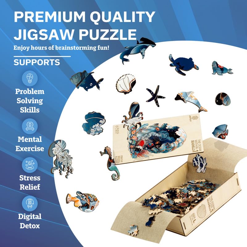 Jigfoxy Seashell Wooden Puzzle for Adults – 102-Piece Seashell Jigsaw (8.4x8.4 in)