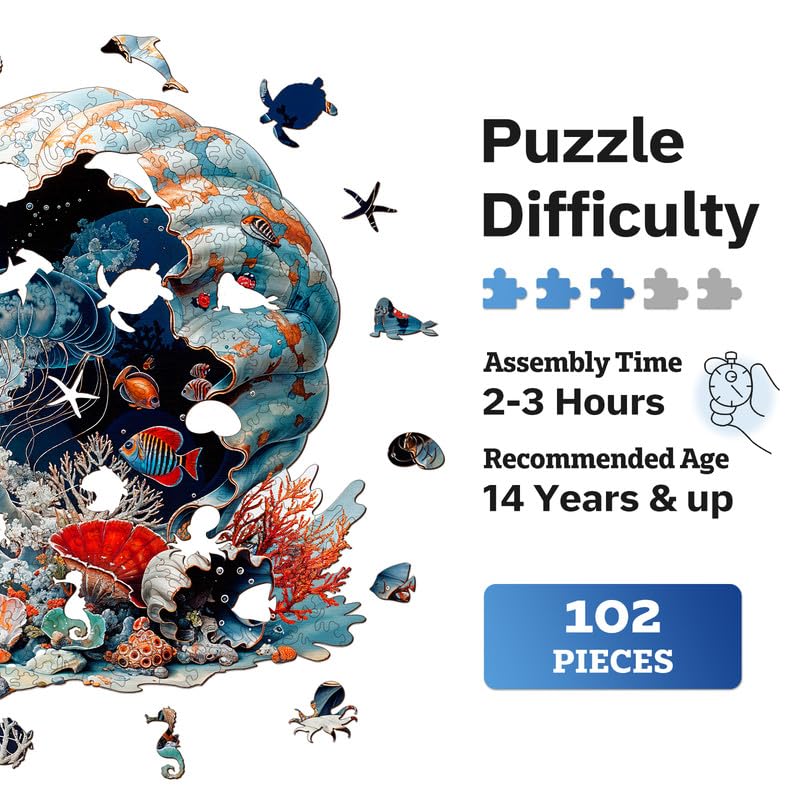 Jigfoxy Seashell Wooden Puzzle for Adults – 102-Piece Seashell Jigsaw (8.4x8.4 in)