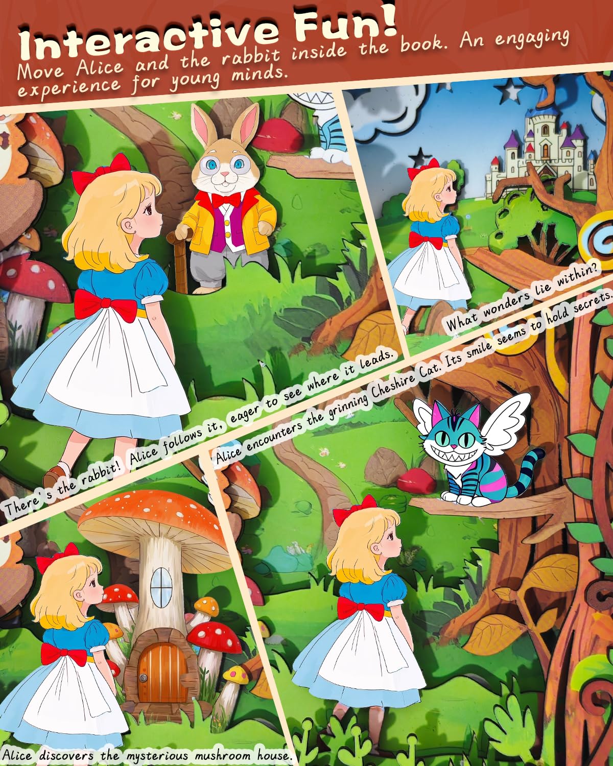Jigtoy 3D Wooden Puzzles – Alice in Wonderland Book Nook with LED Night Light