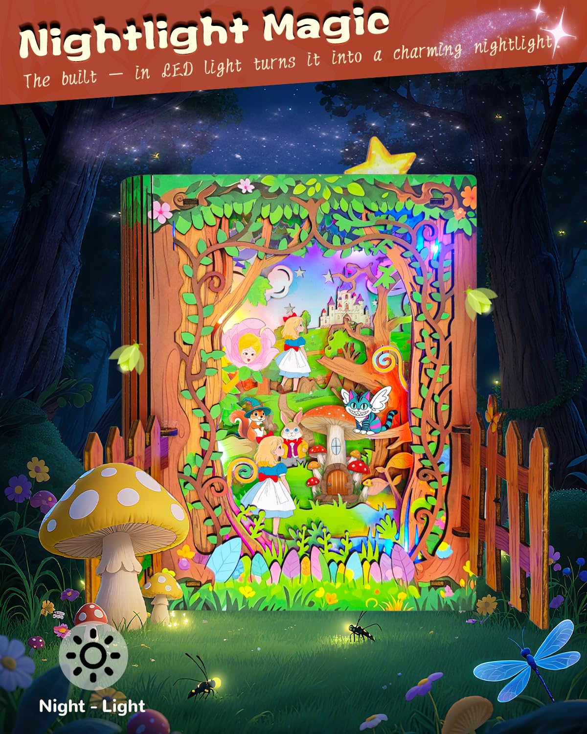 Jigtoy 3D Wooden Puzzles – Alice in Wonderland Book Nook with LED Night Light