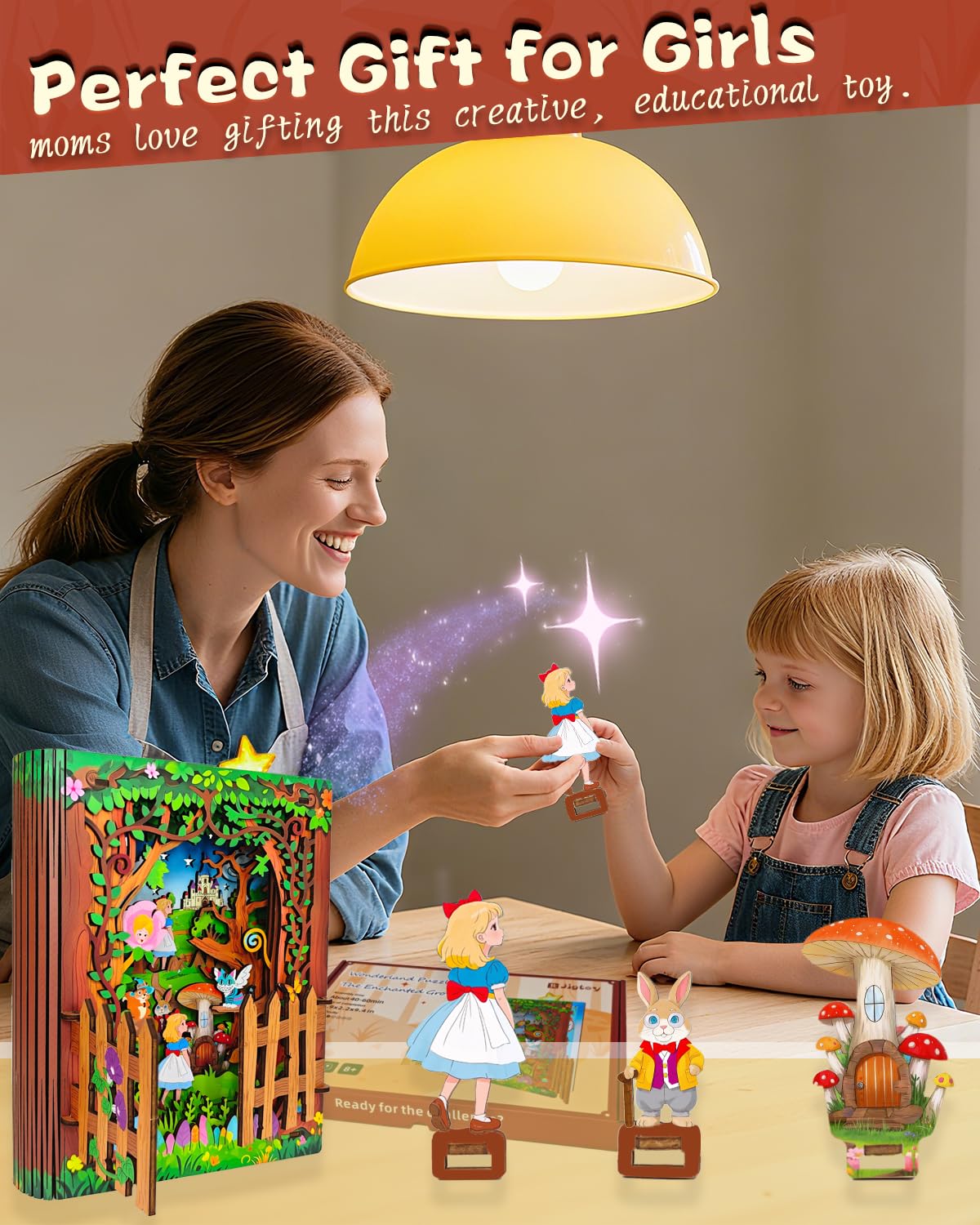 Jigtoy 3D Wooden Puzzles – Alice in Wonderland Book Nook with LED Night Light