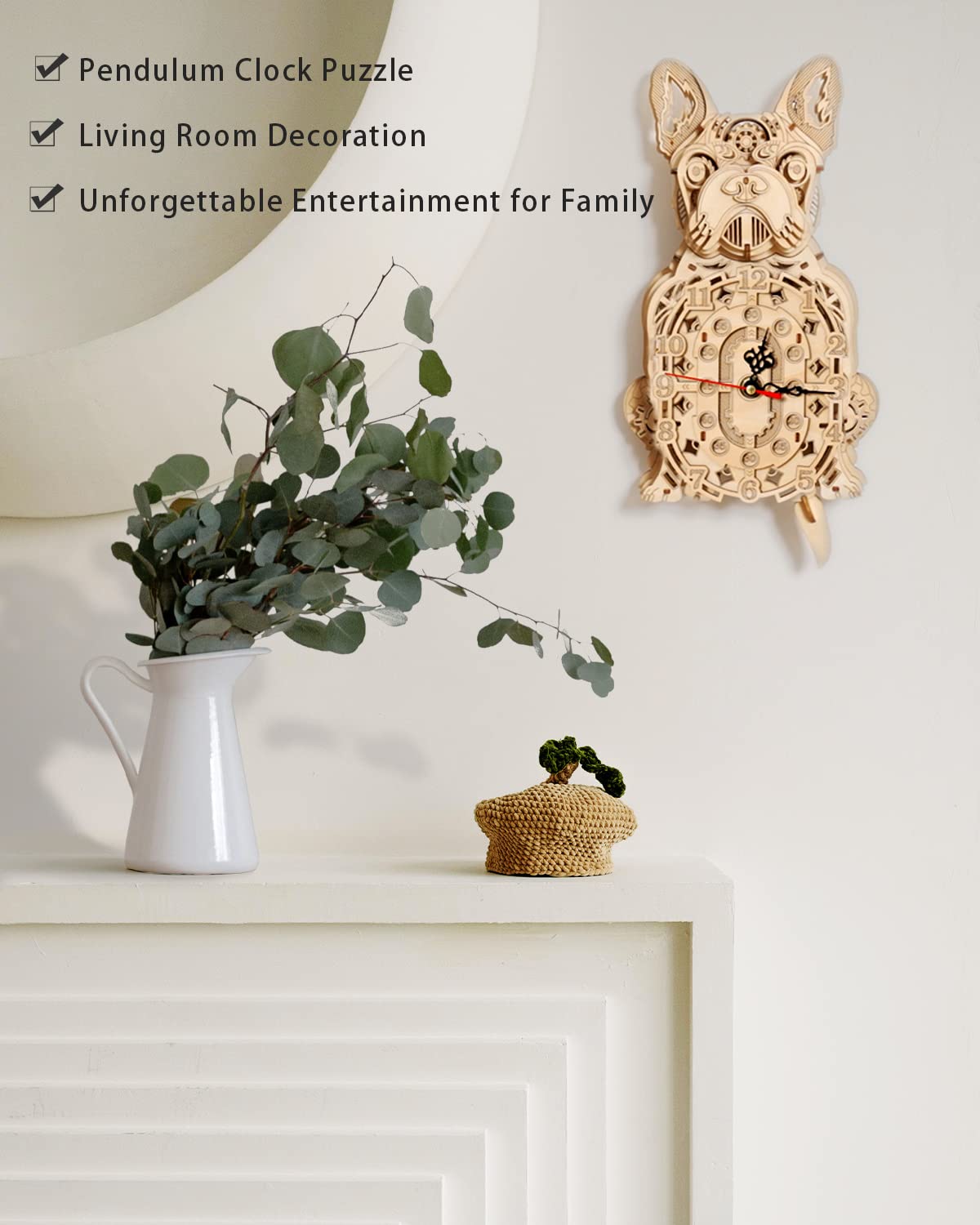 Jigtoy Wooden 3D Bulldog Clock Kit – Christmas-themed DIY Wall Clock