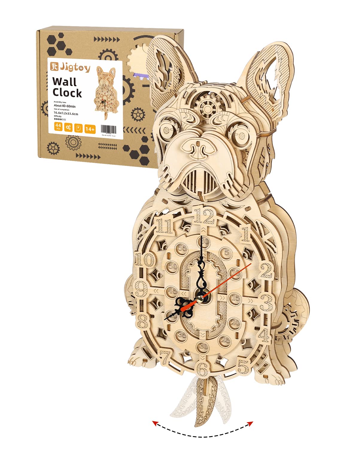 Jigtoy Wooden 3D Bulldog Clock Kit – Christmas-themed DIY Wall Clock