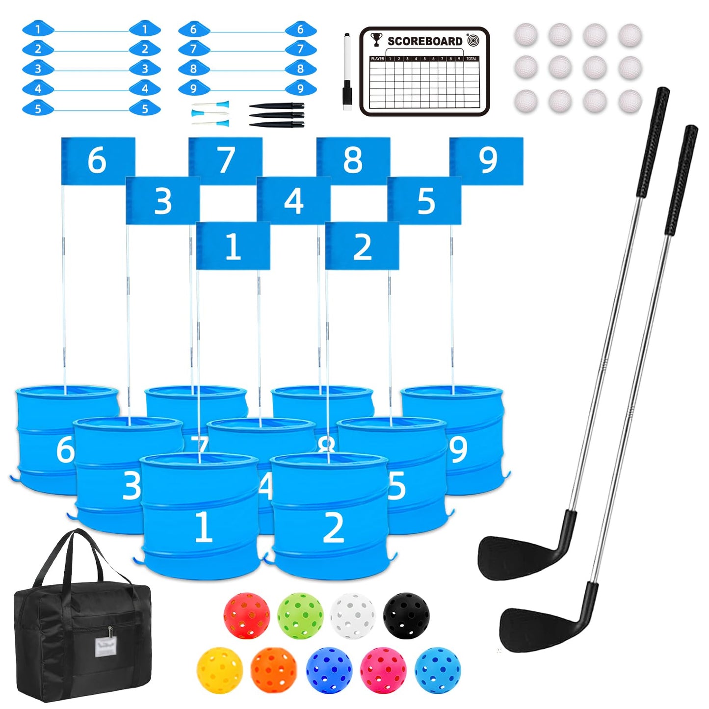JIIFO Golf Game – 2 Right-Handed Clubs, 9 Buckets, Outdoor Lawn Golf for Adults