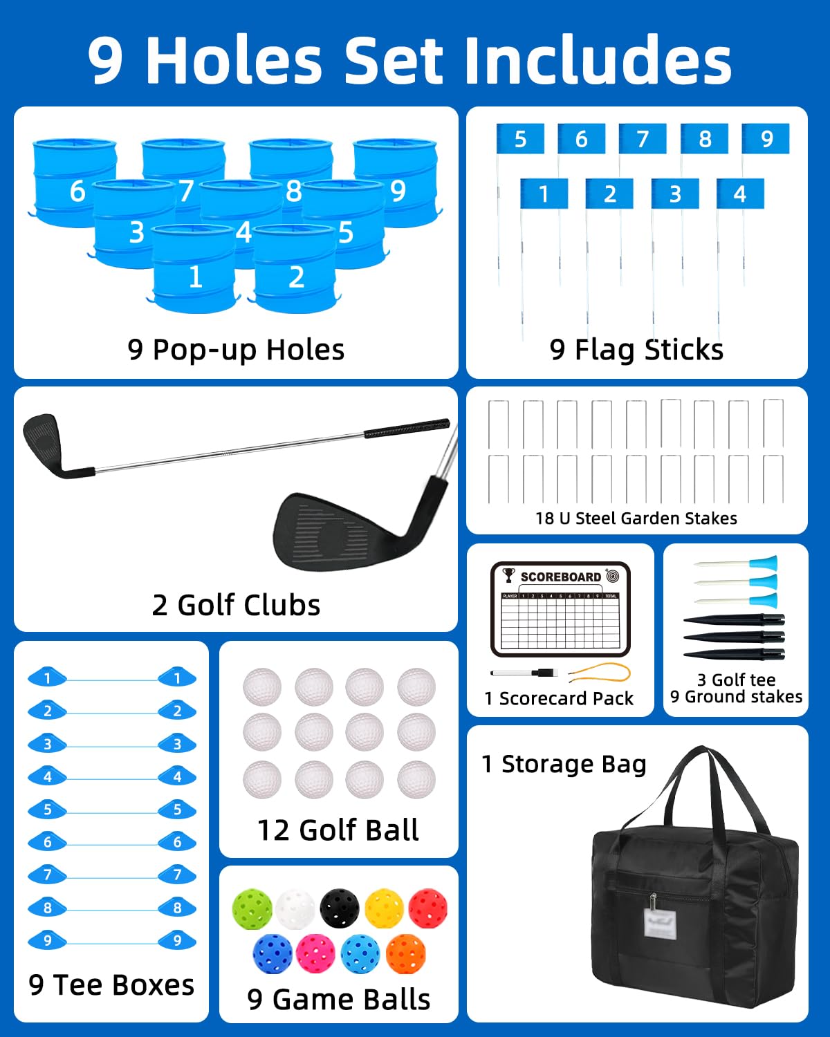 JIIFO Golf Game – 2 Right-Handed Clubs, 9 Buckets, Outdoor Lawn Golf for Adults