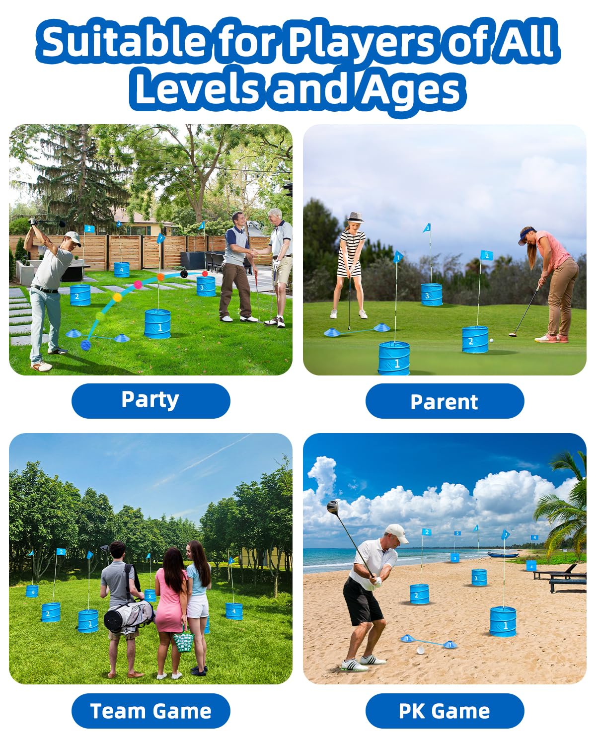 JIIFO Golf Game – 2 Right-Handed Clubs, 9 Buckets, Outdoor Lawn Golf for Adults