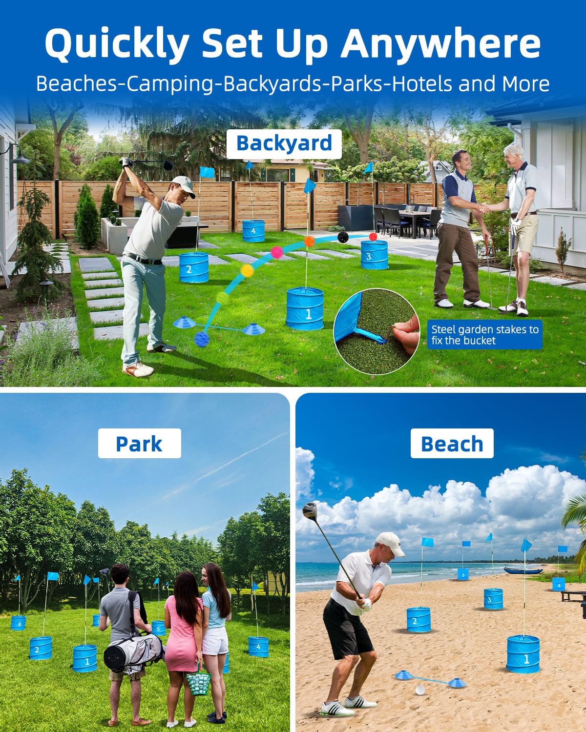 JIIFO Golf Game – 2 Right-Handed Clubs, 9 Buckets, Outdoor Lawn Golf for Adults
