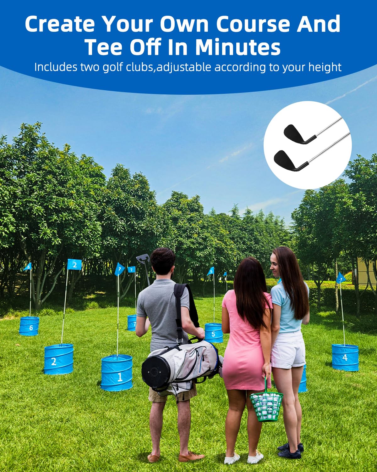 JIIFO Golf Game – 2 Right-Handed Clubs, 9 Buckets, Outdoor Lawn Golf for Adults
