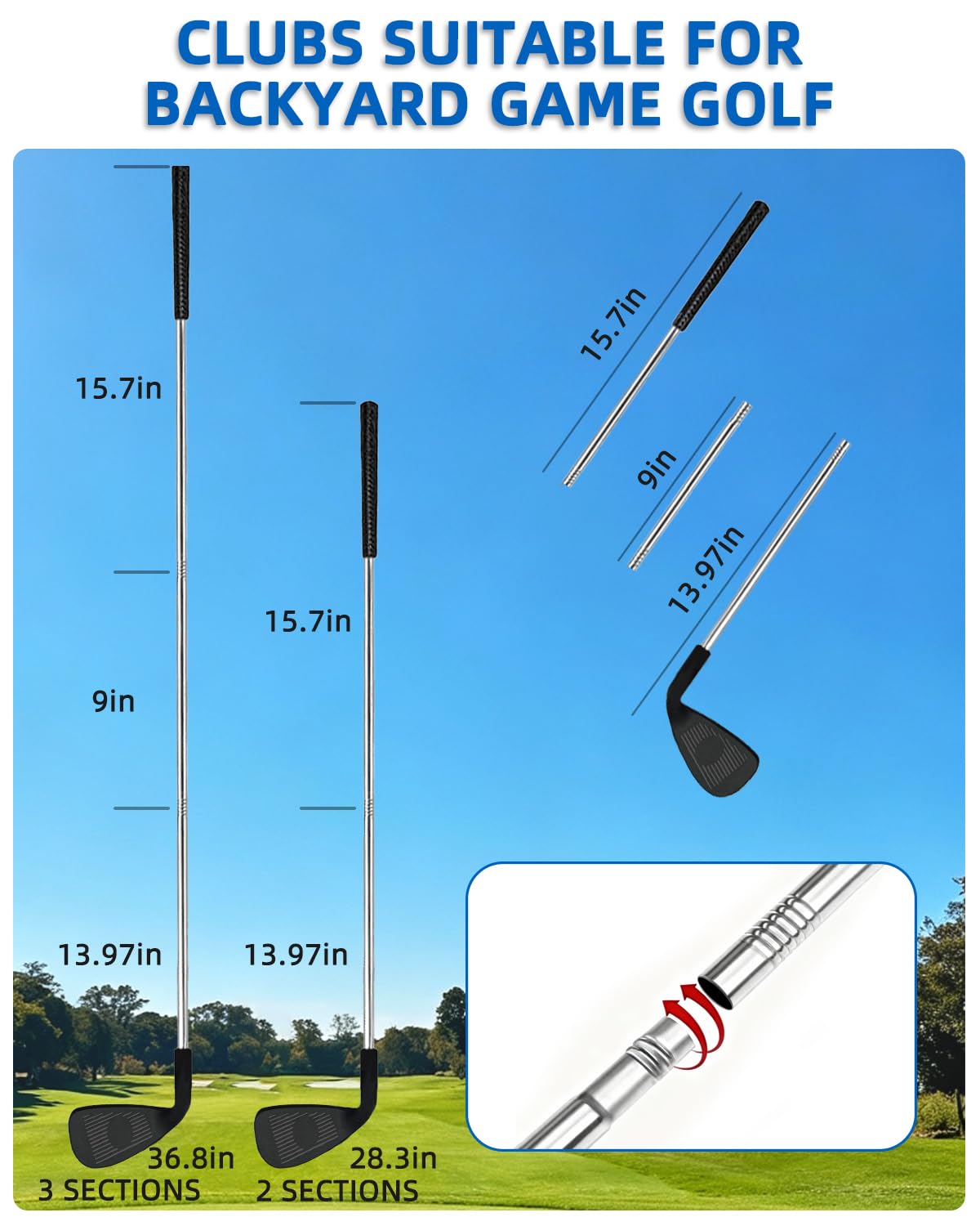 JIIFO Golf Game – 2 Right-Handed Clubs, 9 Buckets, Outdoor Lawn Golf for Adults