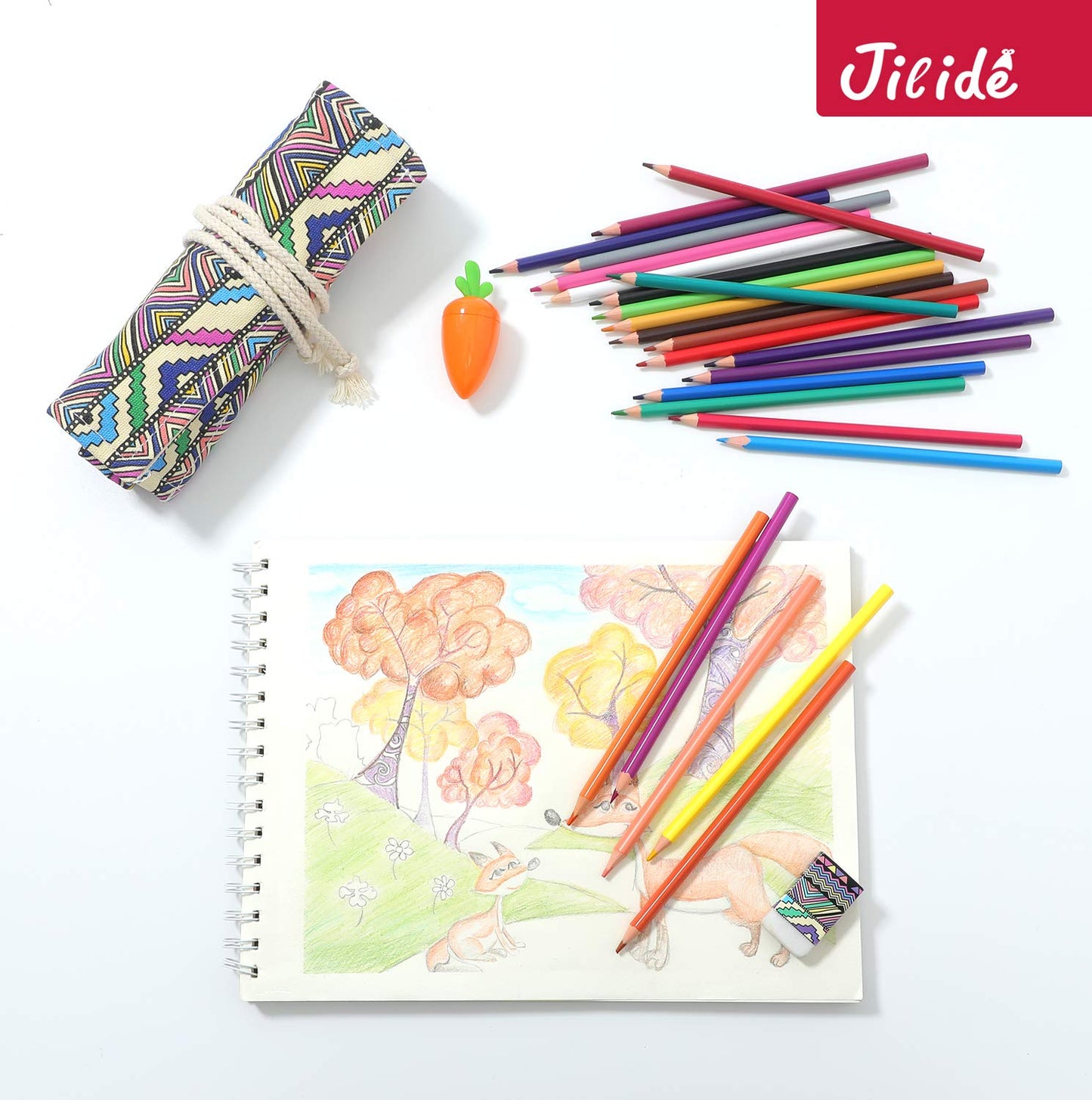 Jilide Erasable 36-Color Pencil Set with Eraser & Sharpener