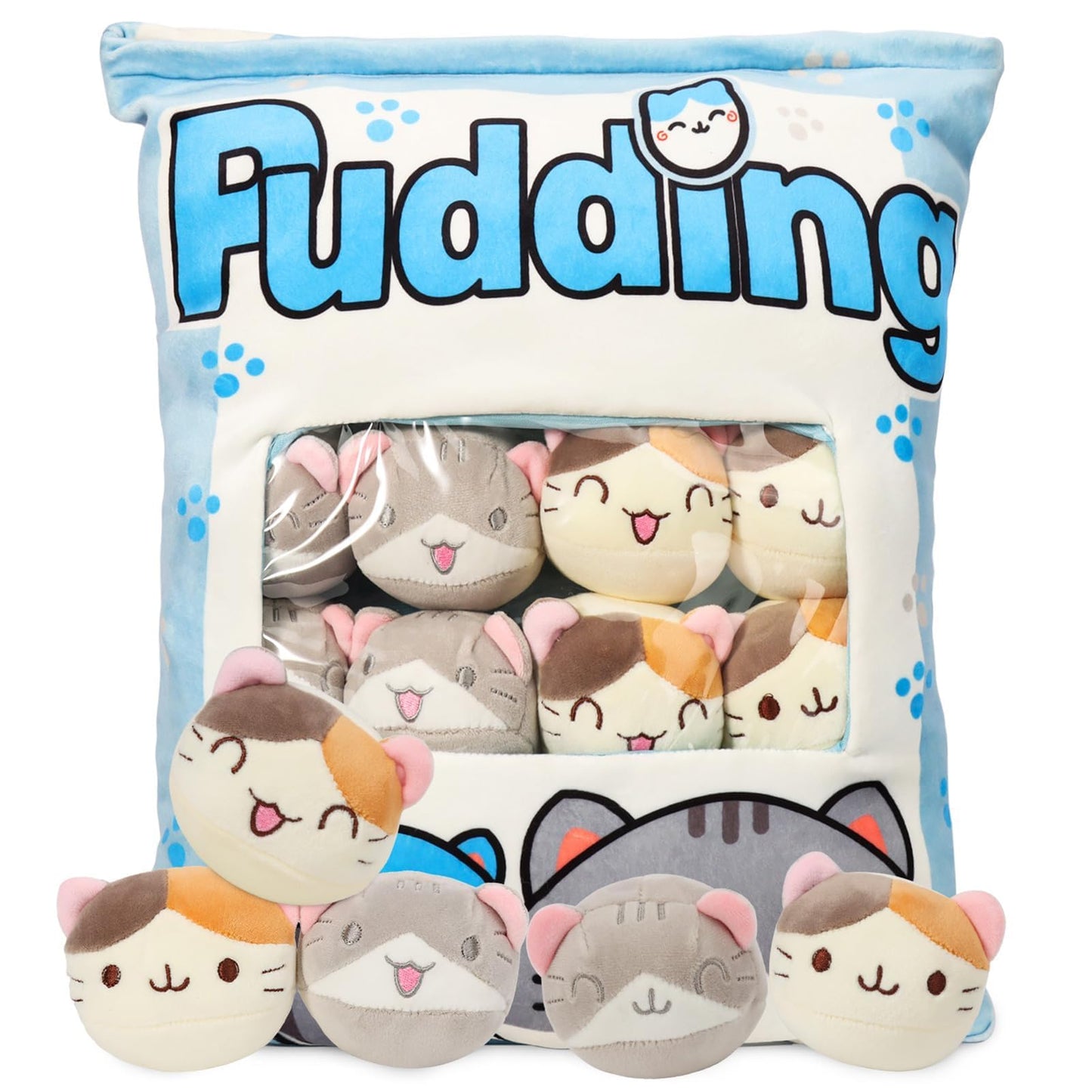 JILPAK Cat Plush Pillow – 8 Blue Kitten Plushies, Kawaii Plush Toy & Gift