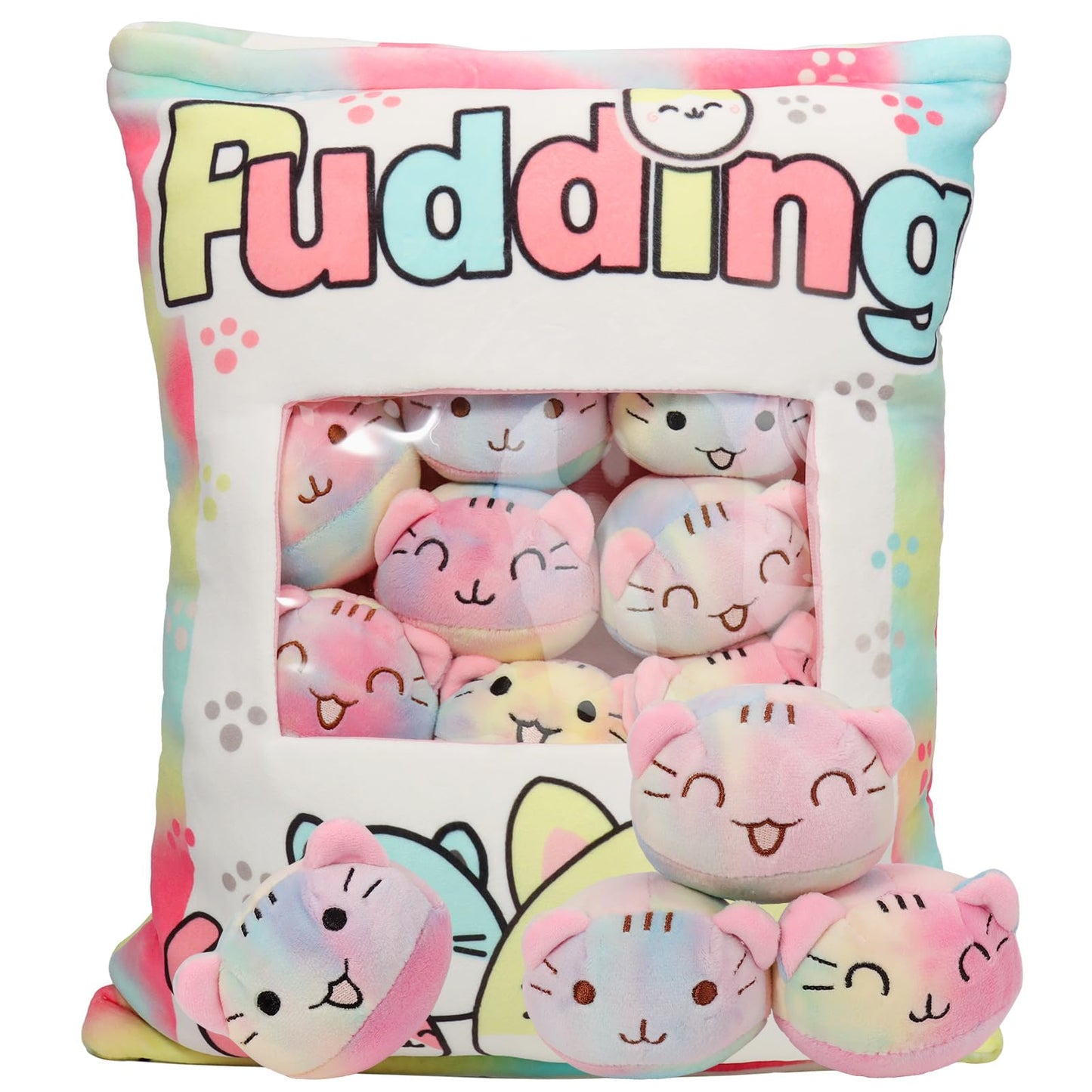 JILPAK Cat Plush Pillow with 8 Kitten Dolls – Removable Plushies & Cozy Throw Pillow