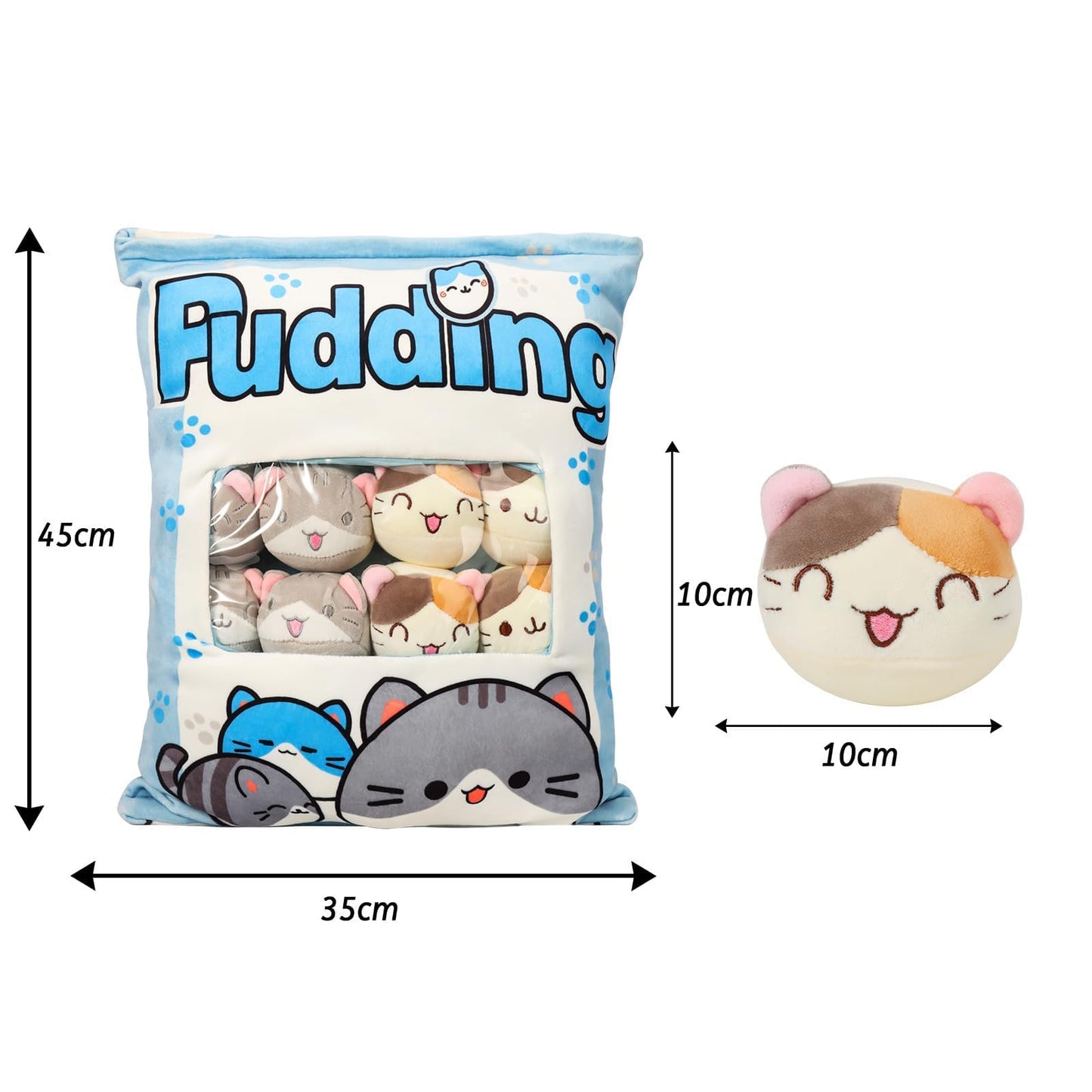 JILPAK Cat Plush Pillow – 8 Blue Kitten Plushies, Kawaii Plush Toy & Gift