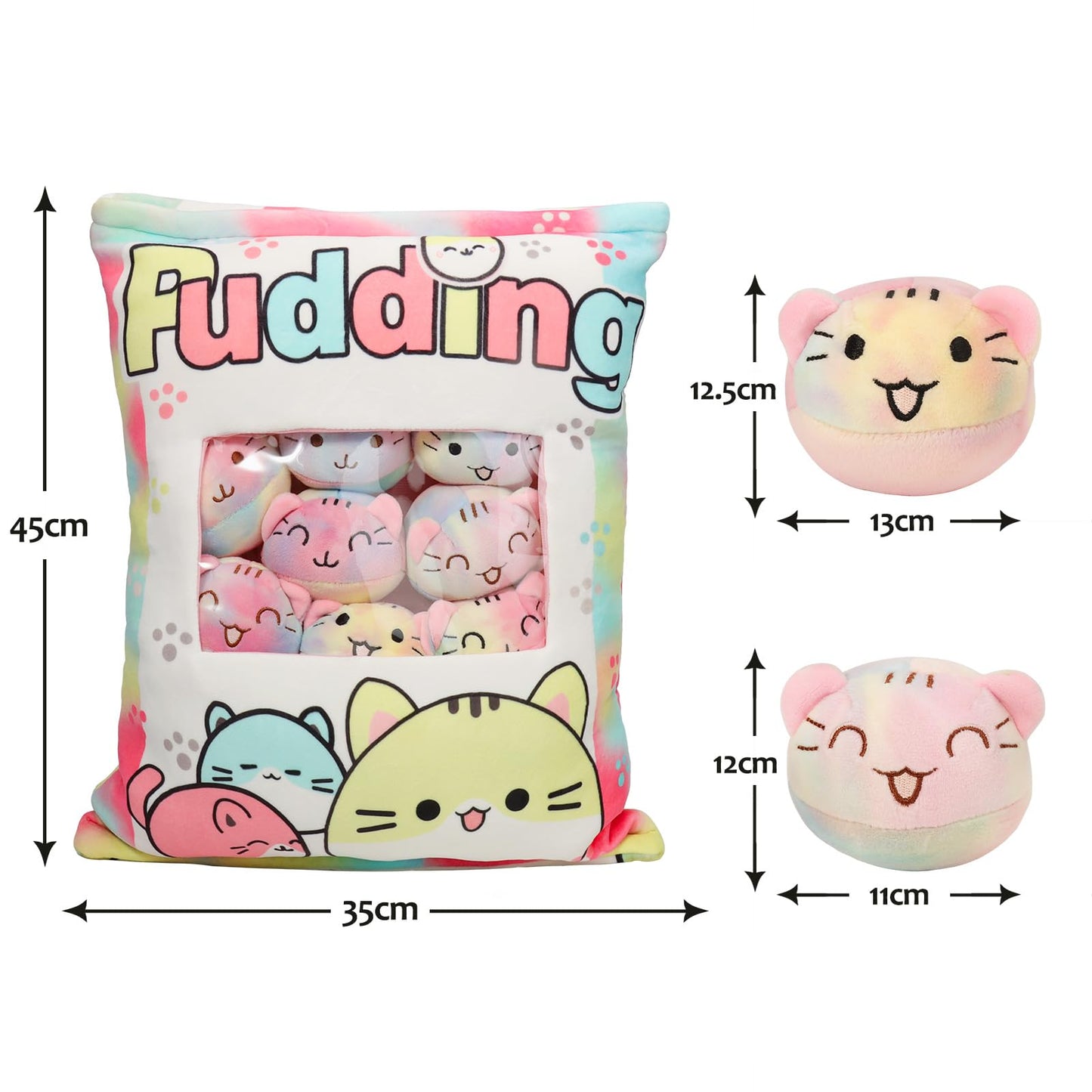JILPAK Cat Plush Pillow with 8 Kitten Dolls – Removable Plushies & Cozy Throw Pillow