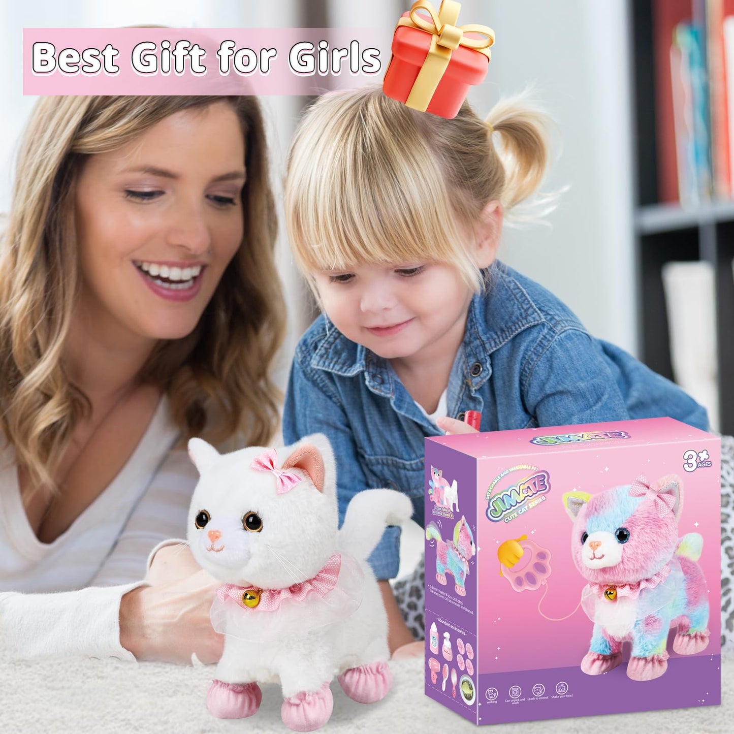 Jimate Interactive Electronic Plush Toy: Walking & Barking Robot Cat Kitten for Girls (White)