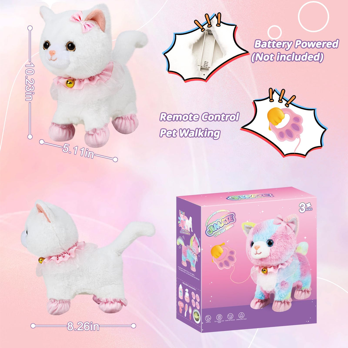 Jimate Interactive Electronic Plush Toy: Walking & Barking Robot Cat Kitten for Girls (White)