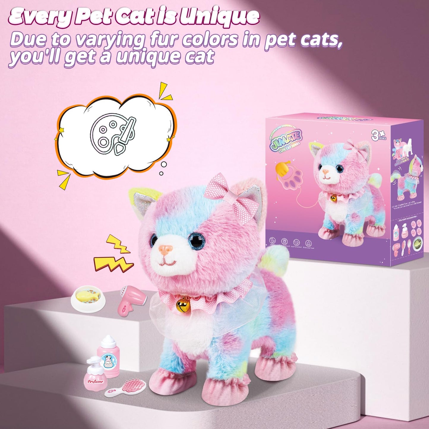Jimate Interactive Cat Toy — Walking, Barking Plush Kitten with Remote Control