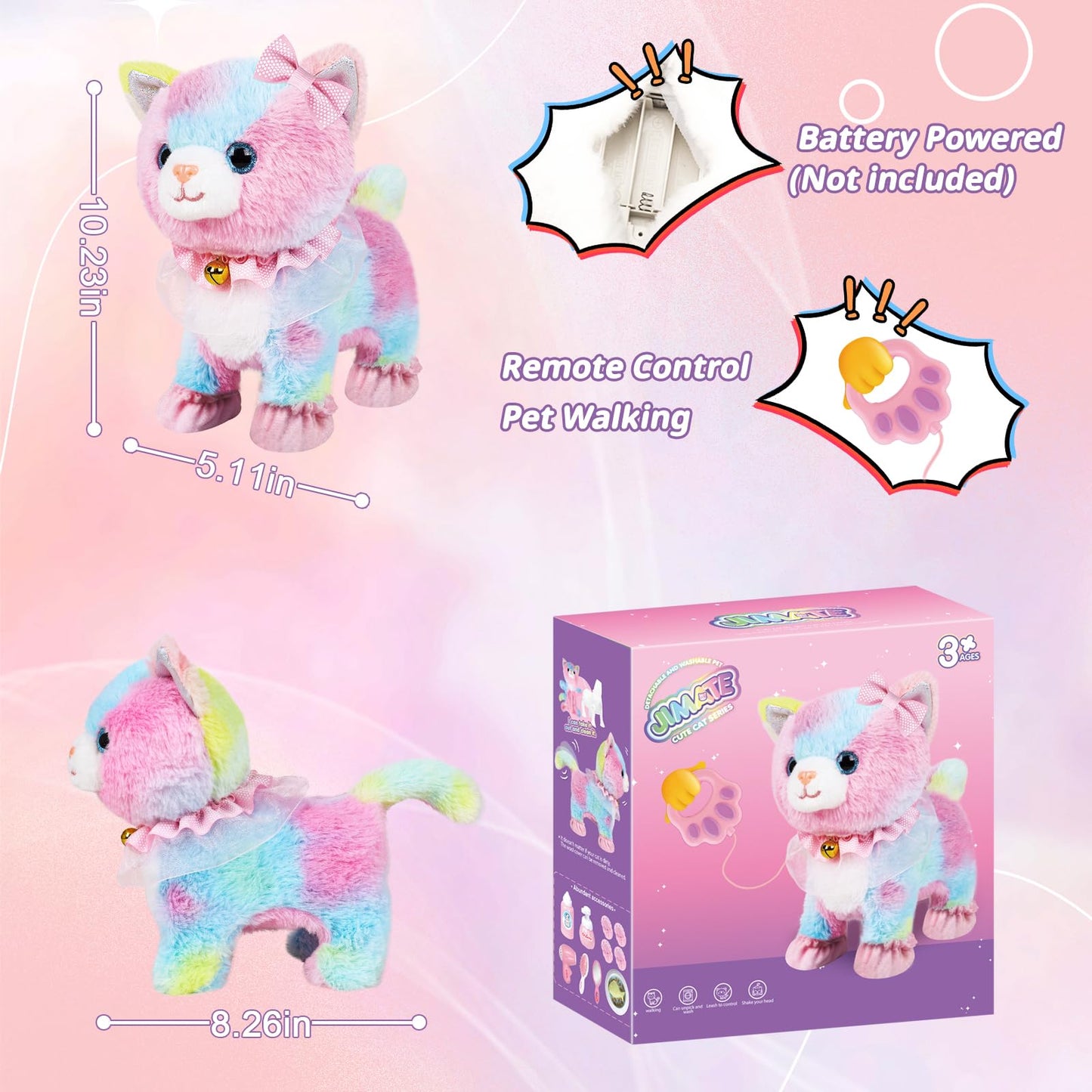 Jimate Interactive Cat Toy — Walking, Barking Plush Kitten with Remote Control