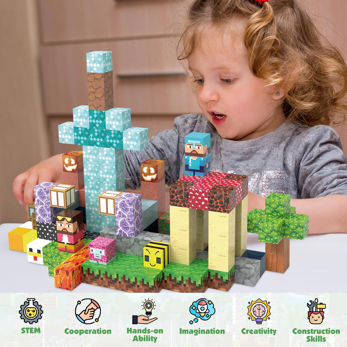 JIMI Magnetic Blocks 150pcs – STEM Construction Toys for Kids 3-8 | Montessori & Sensory Play