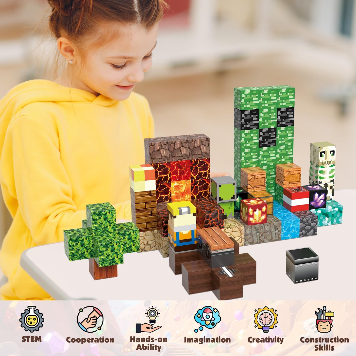 JIMI Magnetic Building Blocks Set - STEM Construction Toys for Kids Aged 3-8 | Montessori Sensory Blocks