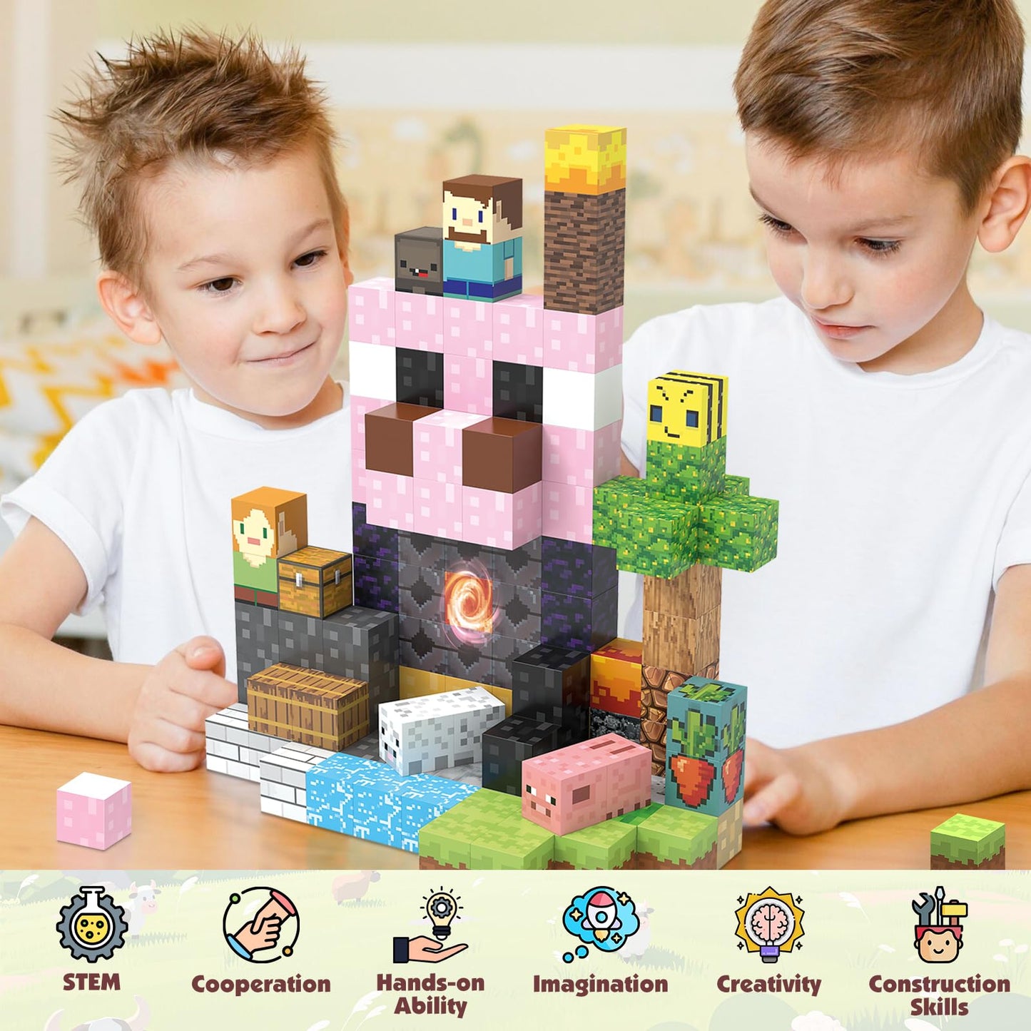 JIMI 120-Piece Magnetic Blocks – Montessori STEM Building Toys for Kids 3+