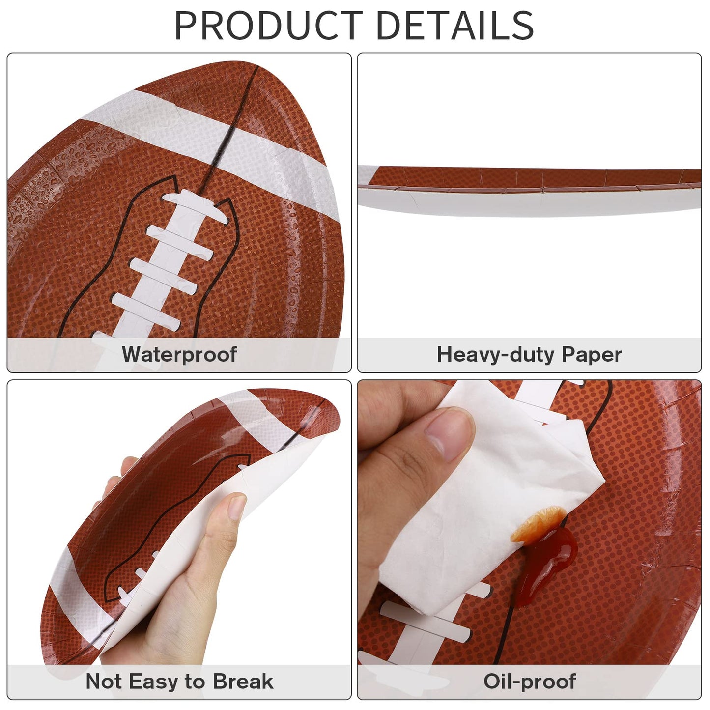 JimysCo ADXCO Football Shaped Paper Plates – 50ct, 9.4 x 5.9 in, Heavy-Duty & Oilproof