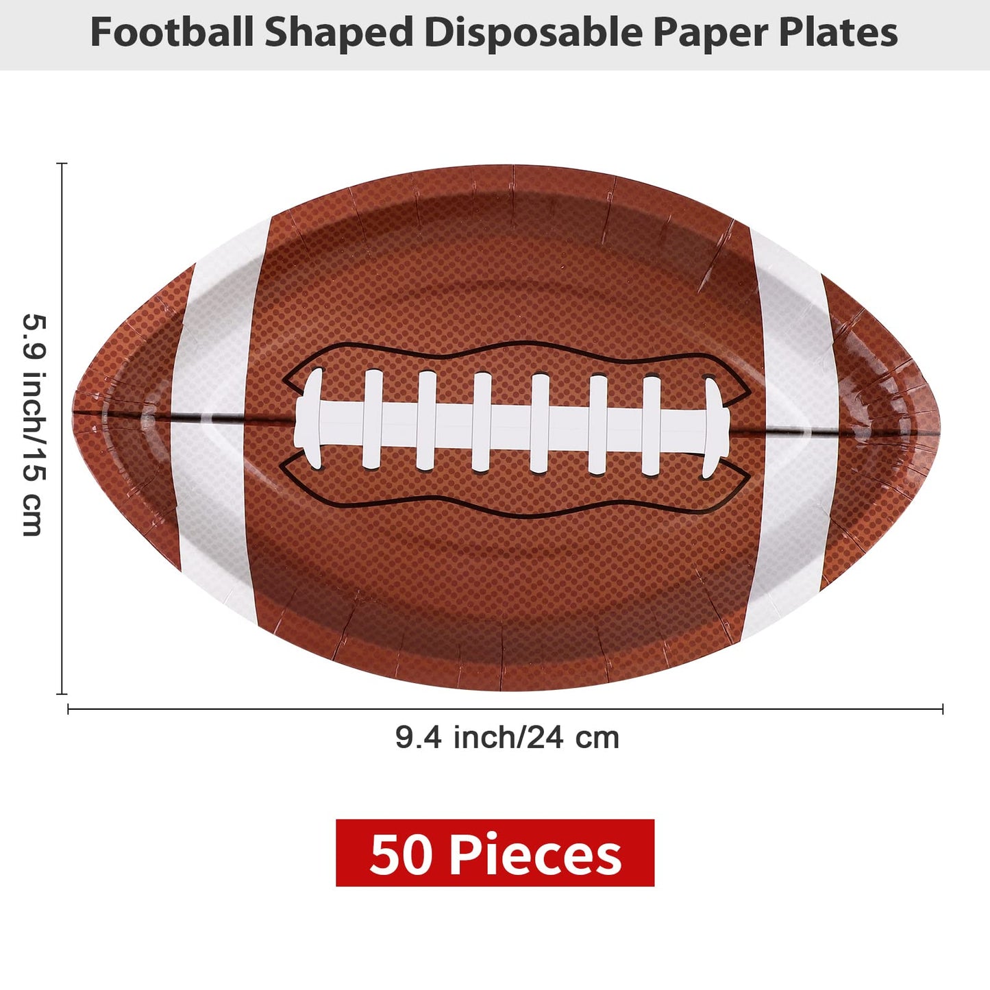 JimysCo ADXCO Football Shaped Paper Plates – 50ct, 9.4 x 5.9 in, Heavy-Duty & Oilproof