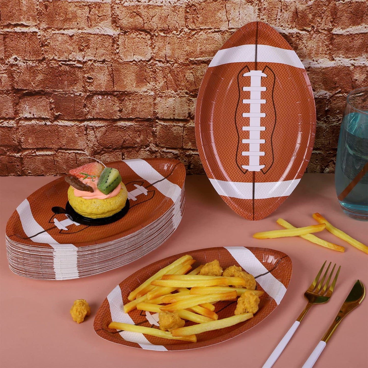 JimysCo ADXCO Football Shaped Paper Plates – 50ct, 9.4 x 5.9 in, Heavy-Duty & Oilproof